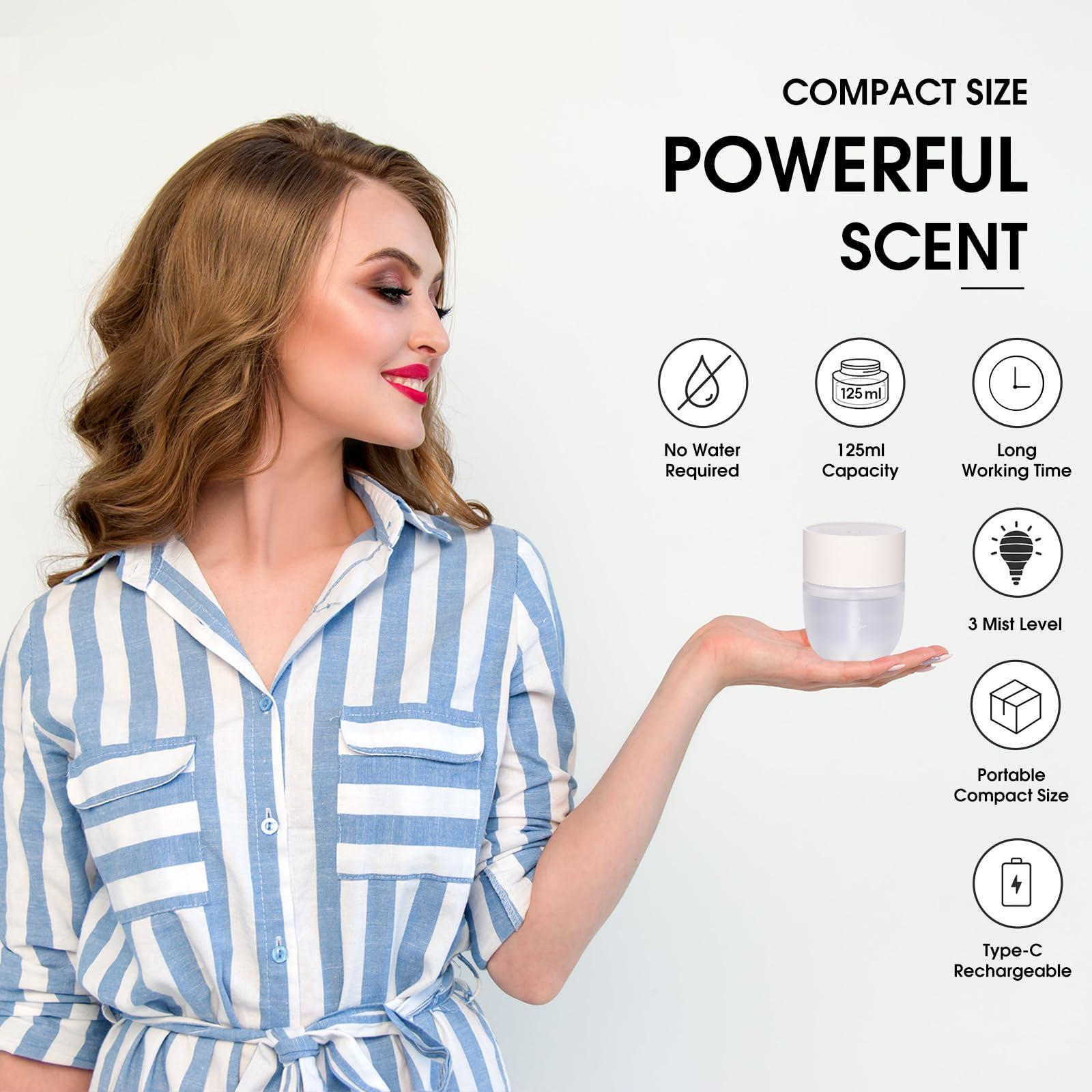 Snubor Generic Waterless Diffuser Mini Portable Scent Dispenser, Cordless Diffusers, Smart Aromatherapy Nebulizing Diffuser, 3 Spray Modes for Home Office Car (Exquisite Cypress, White1 Table-Mounted)