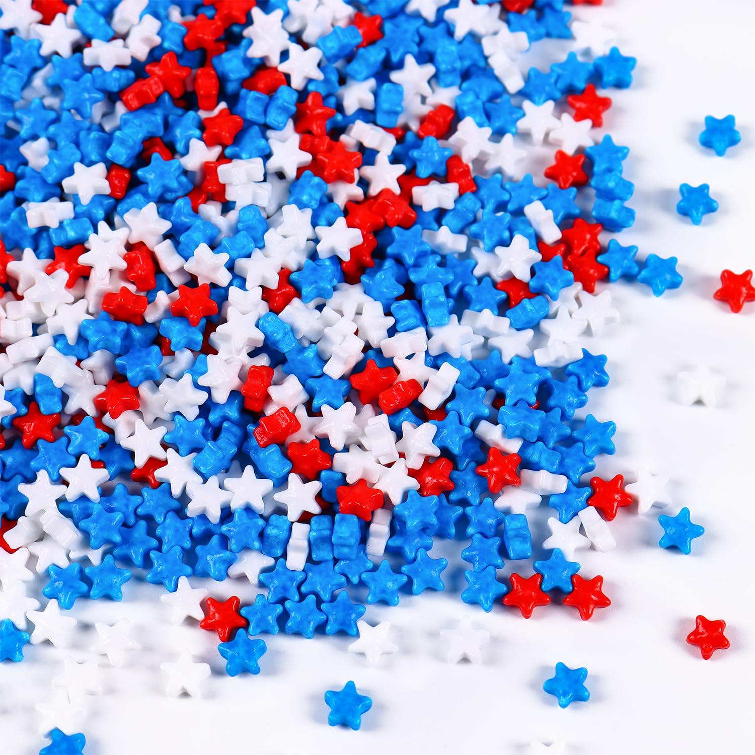Milovin Edible Star Sprinkles for Cake Decorating, Patriotic Star Sprinkles, Red White and Blue Sprinkles, 4th of July Sprinkles for Patriotic Cupcakes, Cake, Macaron, Ice Cream Topping, and Cookies(120g/4.23oz)