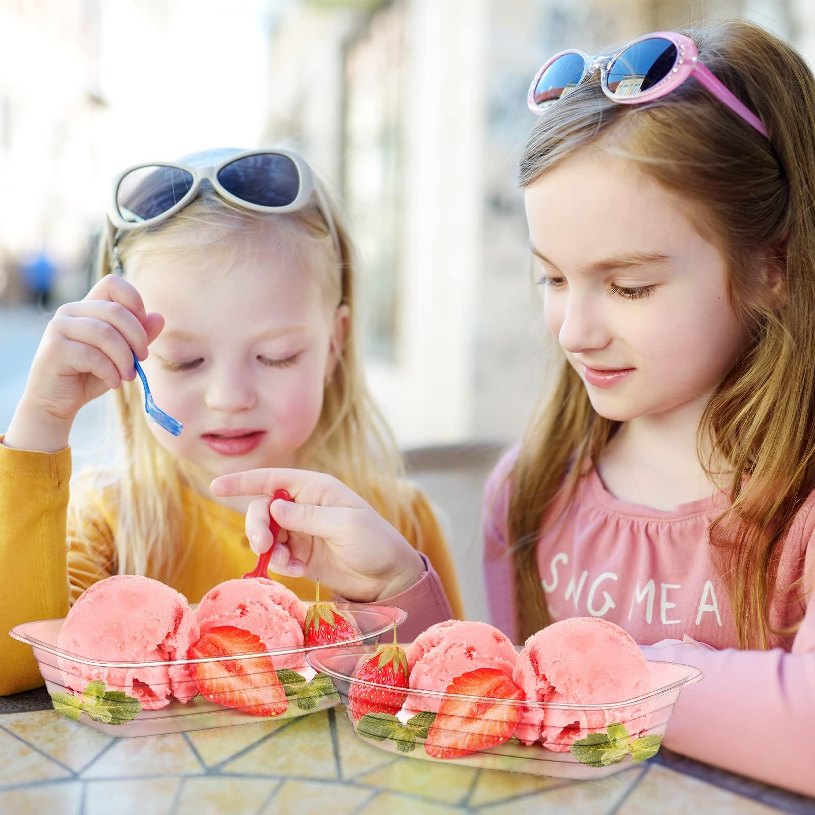 Rtteri Rtteri 100 Pcs Banana Split Boat Plate 12oz Disposable Ice Cream Sundae Bowls Banana Split Bowls Clear PET Plastic Splits Bowl Tray for Kid Party Dish Dessert Birthday Carnivals Gelato Home