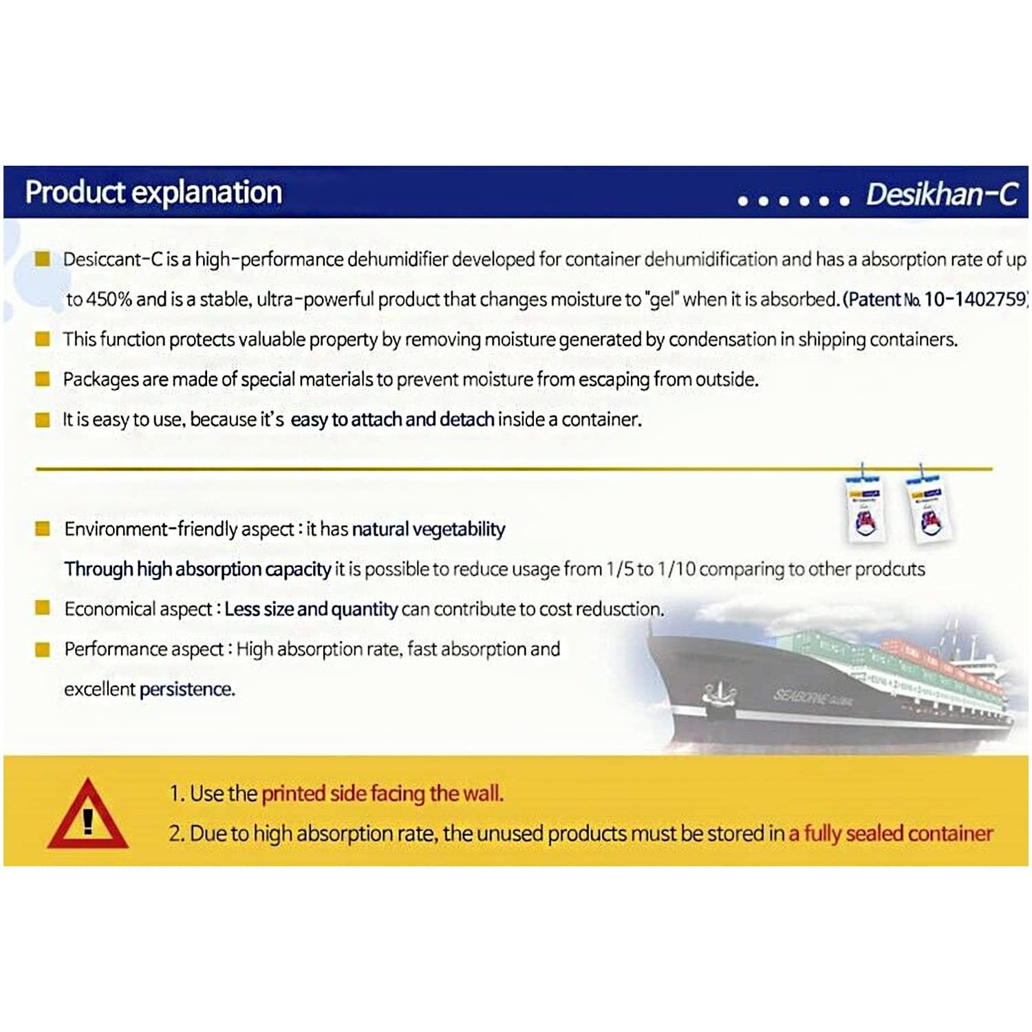 DesiKhan DesiKhan Dehumidifier Desiccant for Containers 1 Set (5 Pieces) 450% Moisture Absorption