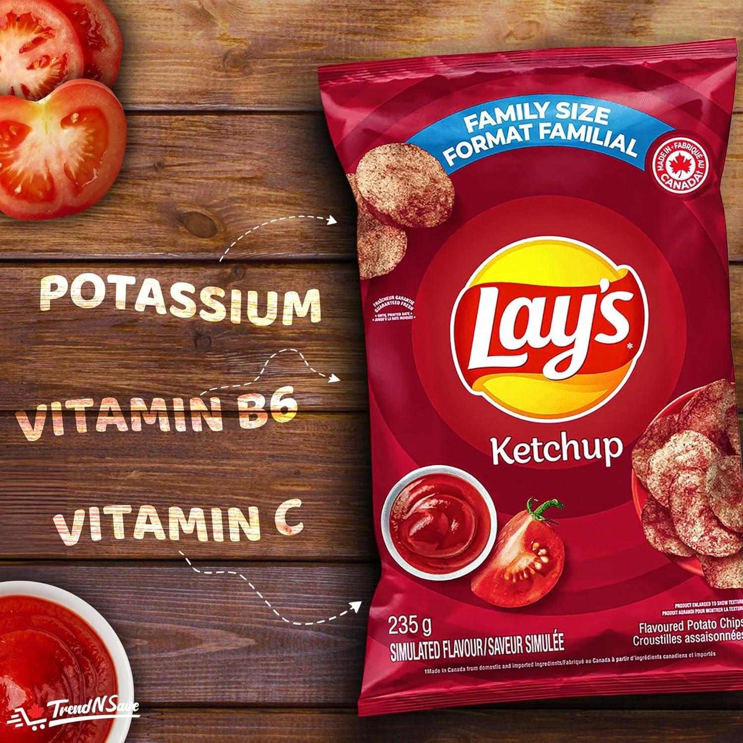TRENDNSAVE Lay\'s Ketchup Potato Chips Family Bag; Canadian Chips; For Sharing; 235g/8.28oz (Pack of 4) Shipped from Canada