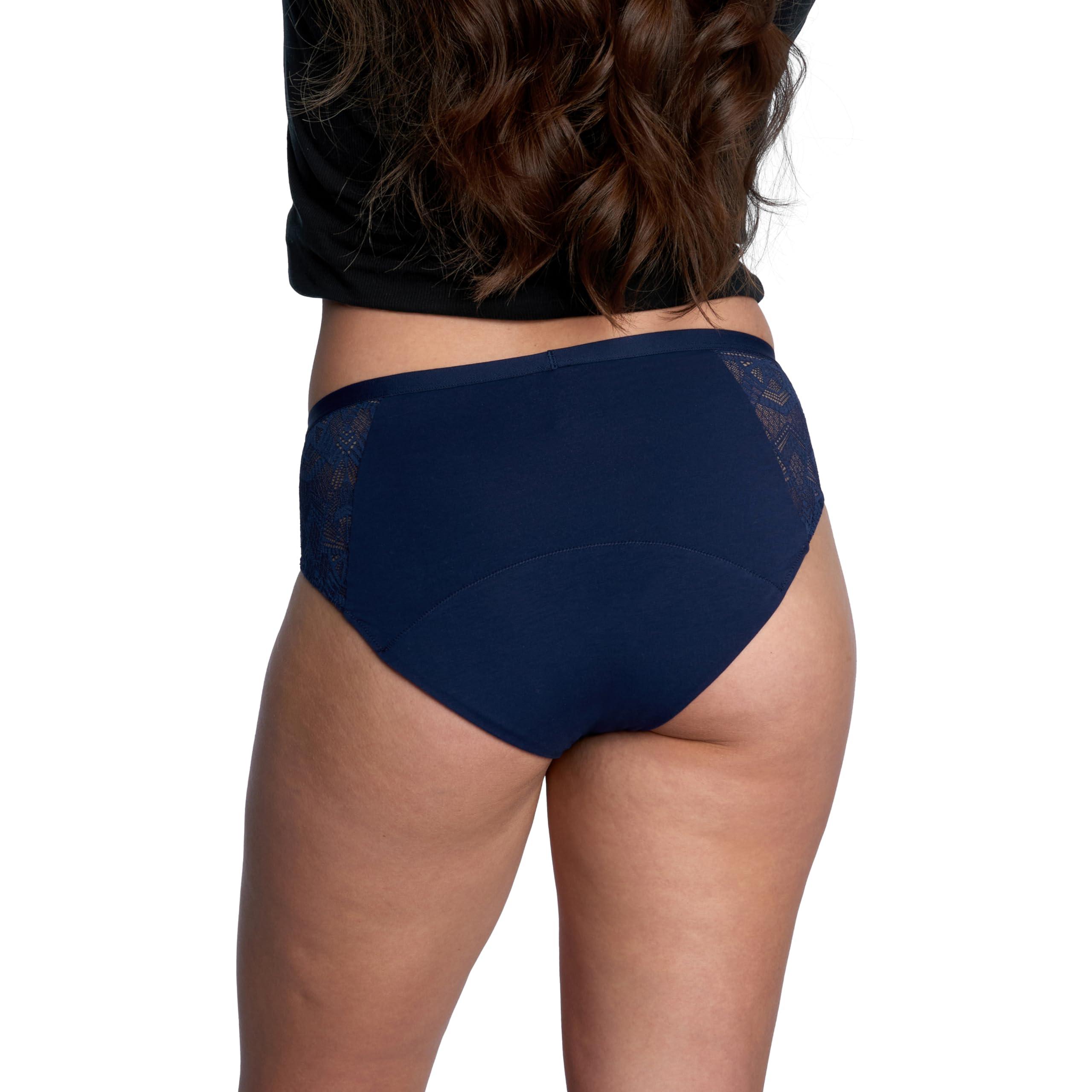 THINX THINX Ultra-Soft Period Underwear, Brief-Style Leakproof Underwear for Women, Holds Up to 12 Regular Tampons, FSA HSA Approved Period Panties, Reusable, Comfortable, & Flexible, Maritime with Lace, M