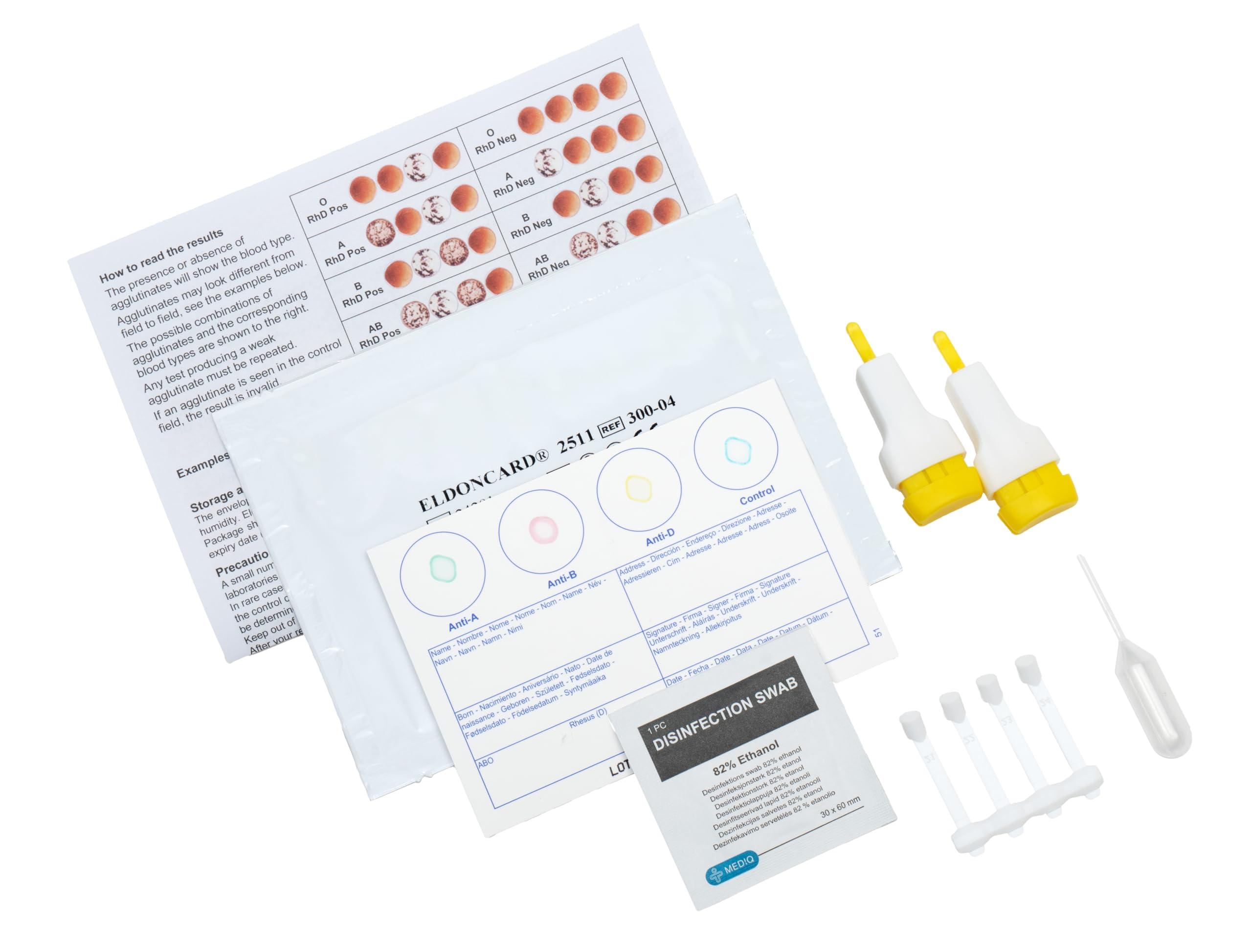 EldonCard Eldoncard Blood Typing Kit, 1 Test Pack, Know Your Blood Type, Accurate Instant Home Testing, Determine A, O, B, RHS-D Negative & Positive Groups