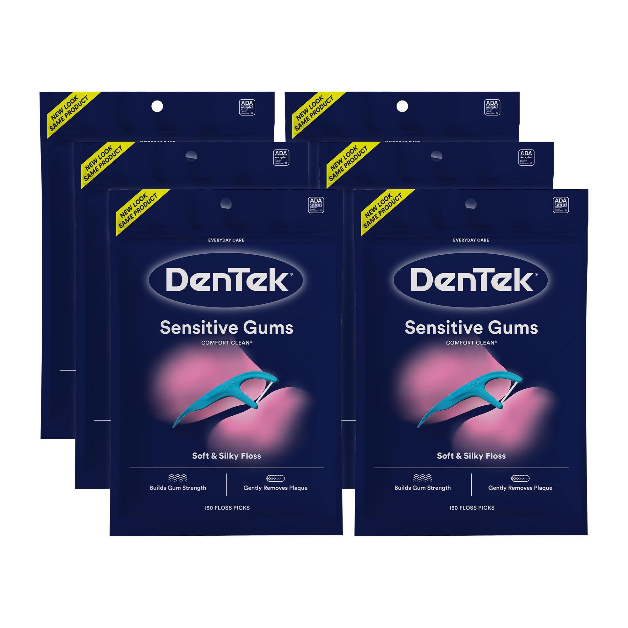 DenTek DenTek Comfort Clean Sensitive Gums Floss Picks, Soft & Silky Ribbon, 150 Count, 6 Pack