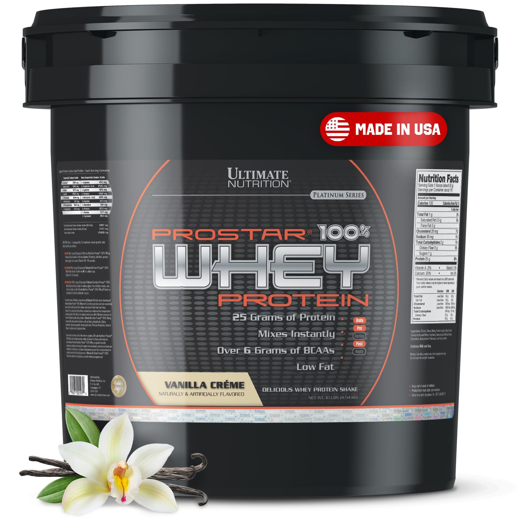 Ultimate Nutrition Ultimate Nutrition Prostar Whey Protein Powder Isolate, Vanilla - Low Carb, High Protein Powder Shake for Muscle Gain & Recovery - Low Sodium, Low-Fat & Keto Friendly - 10 lbs Bucket