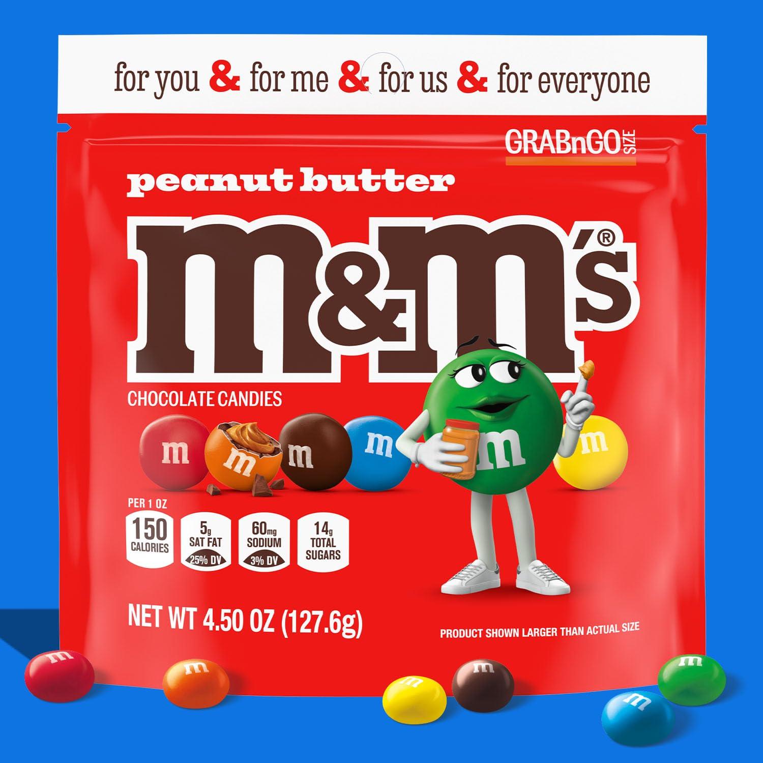 M&M\'S M&M\'S Peanut Butter Milk Chocolate Candy, Grab N Go-, 4.5 oz Resealable Bag (Pack of 8)