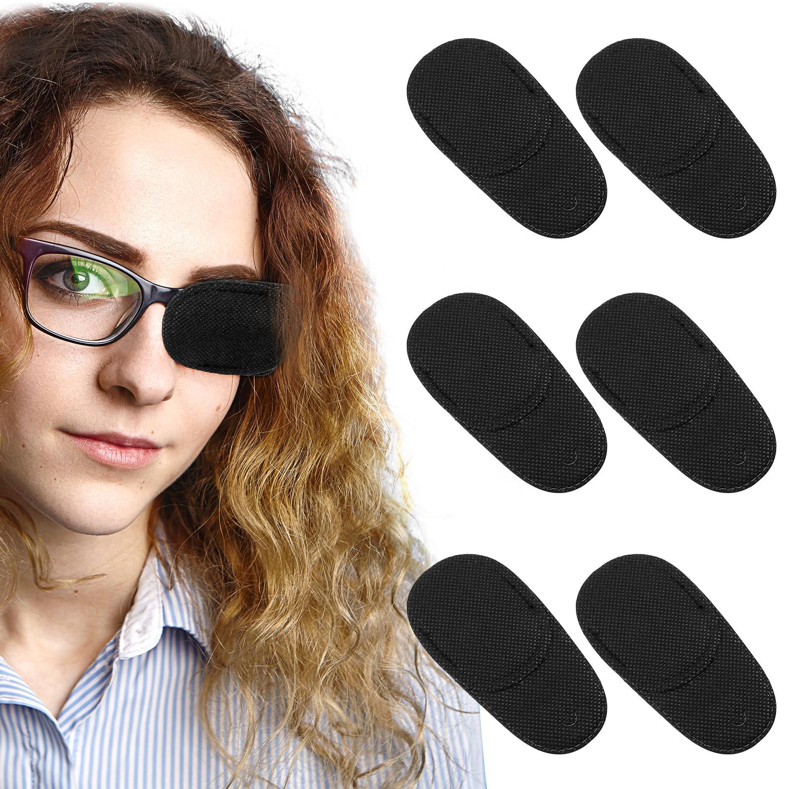 WY LIGHTING LEVEL 6Pcs Eye Patches Comfortable Left or Right Single Eye Patches Professional Medical One Eye Cover Reusable Black Soft Single Eye Patches for Eyeglass Treat Lazy Amblyopia Strabismus Adults Girls Boys