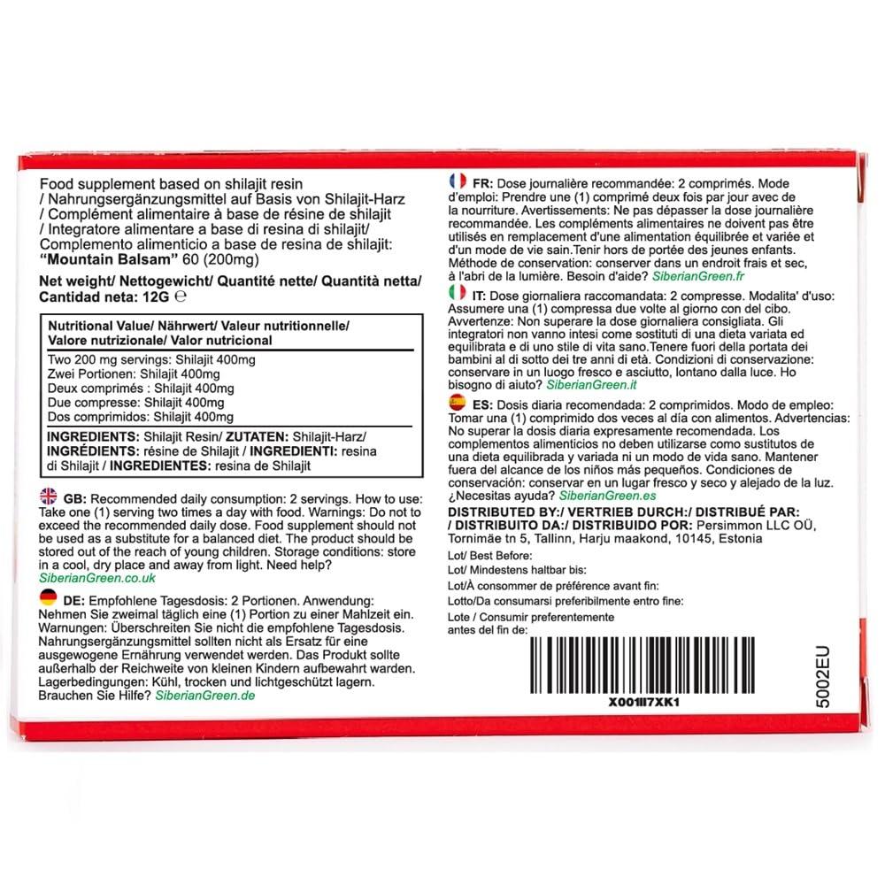 Siberian Green Altai Shilajit 120 Tablets Mountain Balsam Label - Original Altai Siberian 100% Pure Fulvic Acid and Trace Minerals