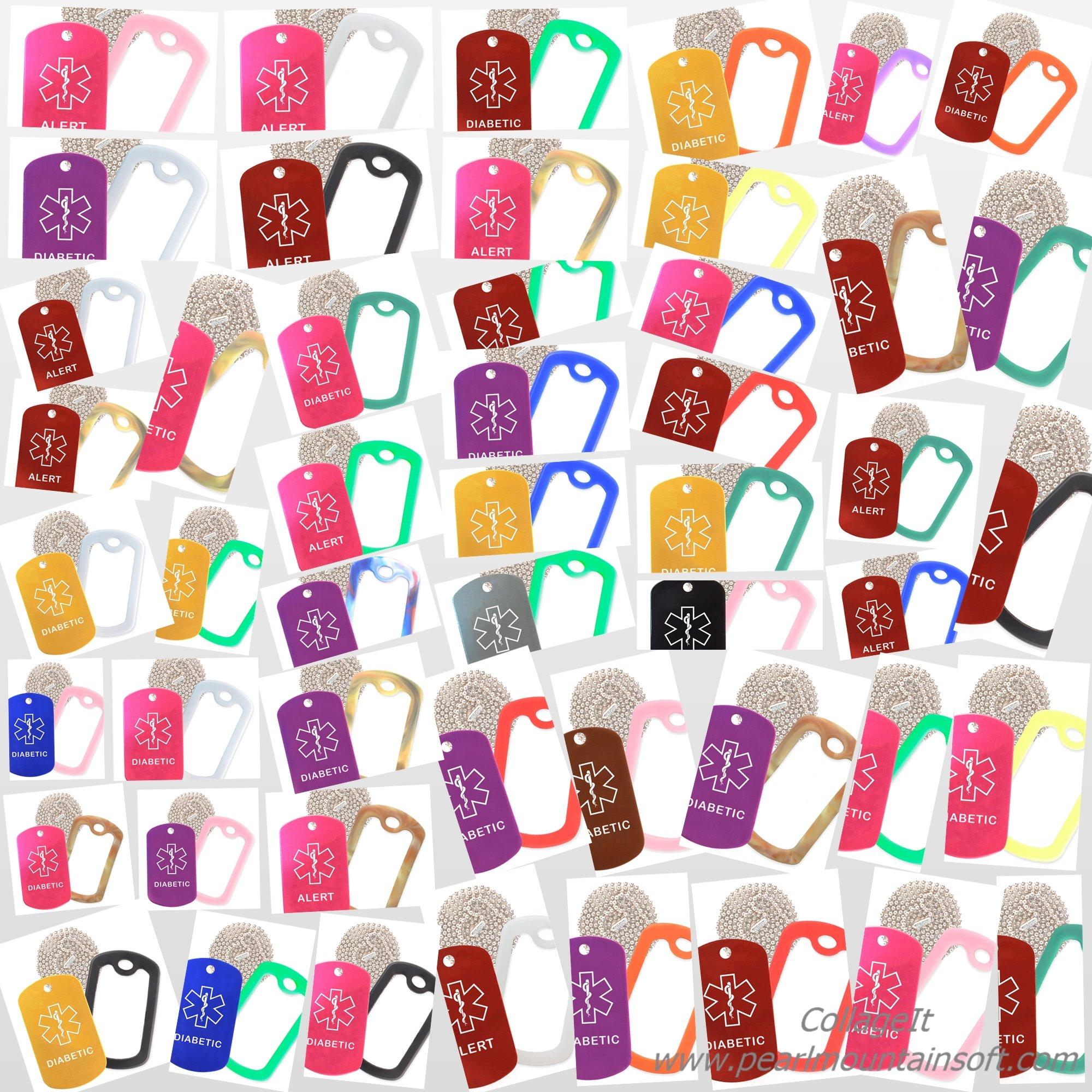 Goods For Giving Custom 2 Pack - Diabetic Medical Alert ID Necklaces with Copper Custom Tags, Purple Silencers, and 30'' USA Chains