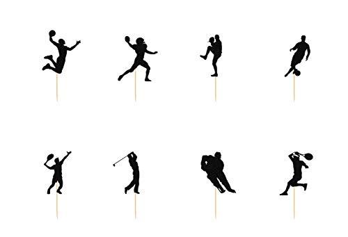 HAKPUOTR HAKPUOTR 24 Pcs Black Glitter Sport Theme Cupcake Toppers, Funny Kit Ball games Cupcake Toppers, Sport Theme Party Supplies,Picks for Boy's Birthday Party Supplies (Ball)