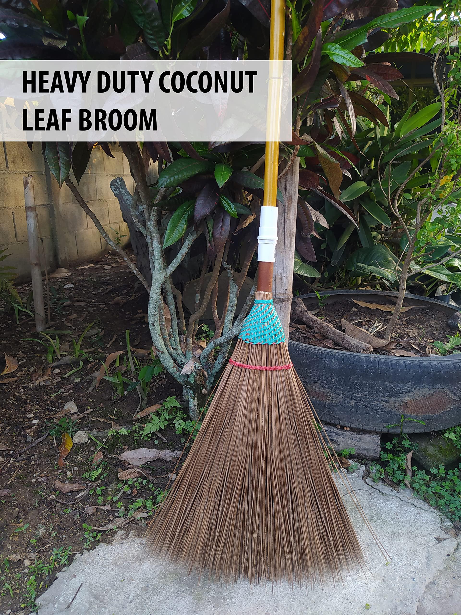 AW BROOMS Garden Broom, 61 Inch, Natural Coconut Leaf Broom,Outdoor Brooms, Sweep Snow and Wet Leaves Multi-Surfaces Sturdy Outdoor Coconut Leaf Broom Bamboo Stick Handle Durable Broom Asian Heavy Duty Broom