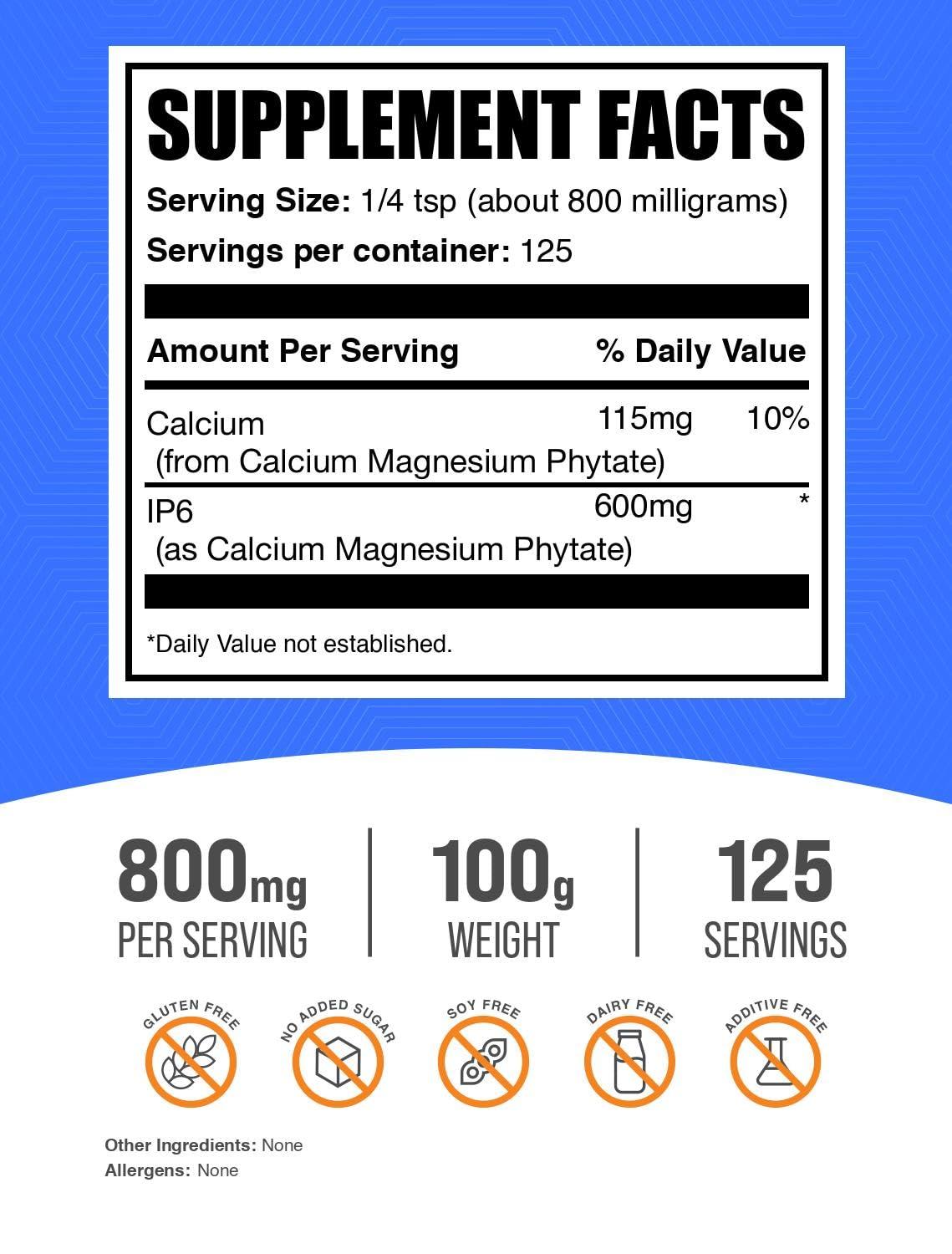 BulkSupplements BulkSupplements.com IP6 Powder - Inositol Hexaphosphate, IP6 Supplement - Inositol Supplement for Immune Support, Gluten Free, 800mg per Serving, 100g (3.5 oz) (Pack of 1)