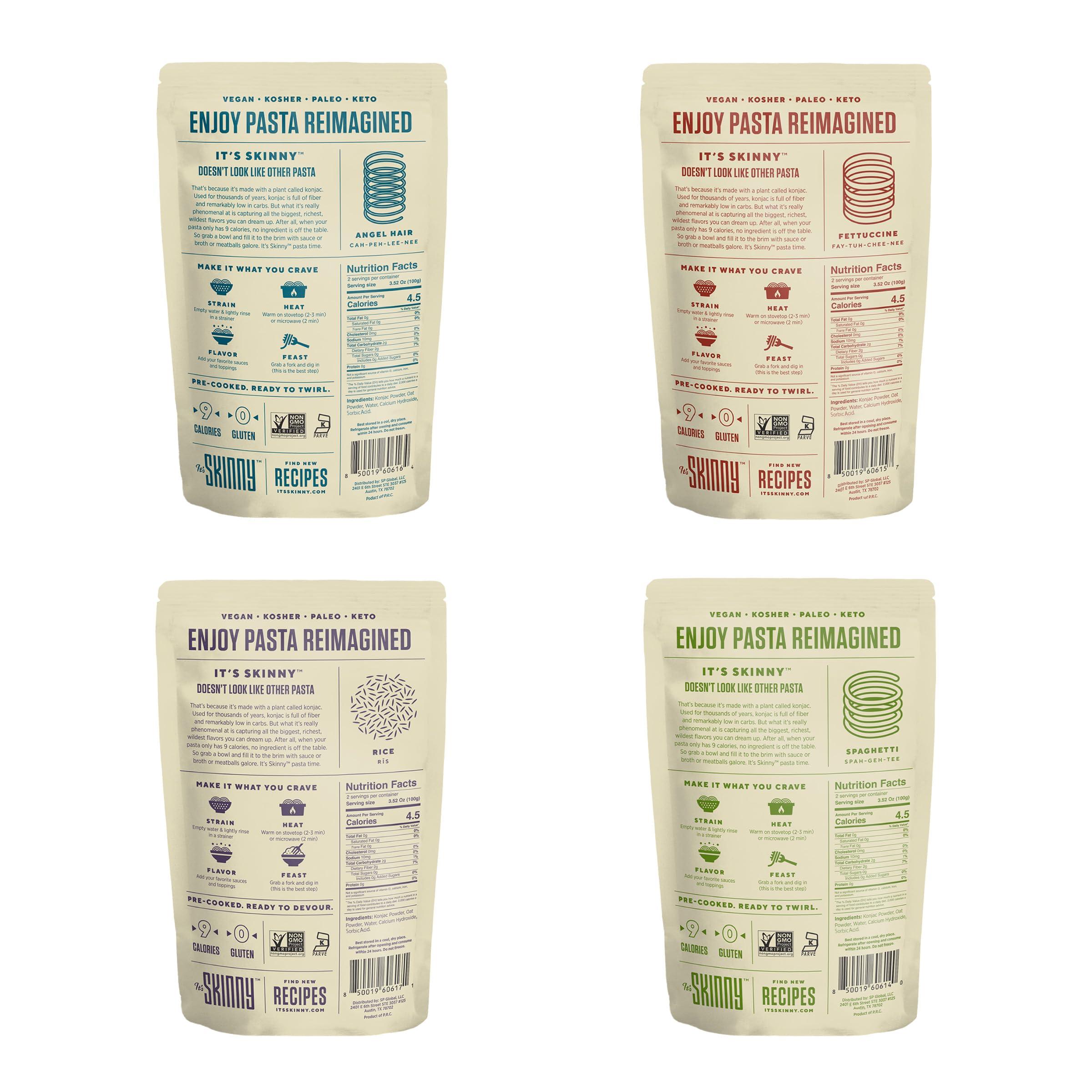 It's Skinny Its Skinny Pasta Variety Pack - Pre-cooked Low Carb Pasta, Konjac Shirataki Noodles, Gluten Free Pasta, Vegan and Keto-Friendly (24-pack)