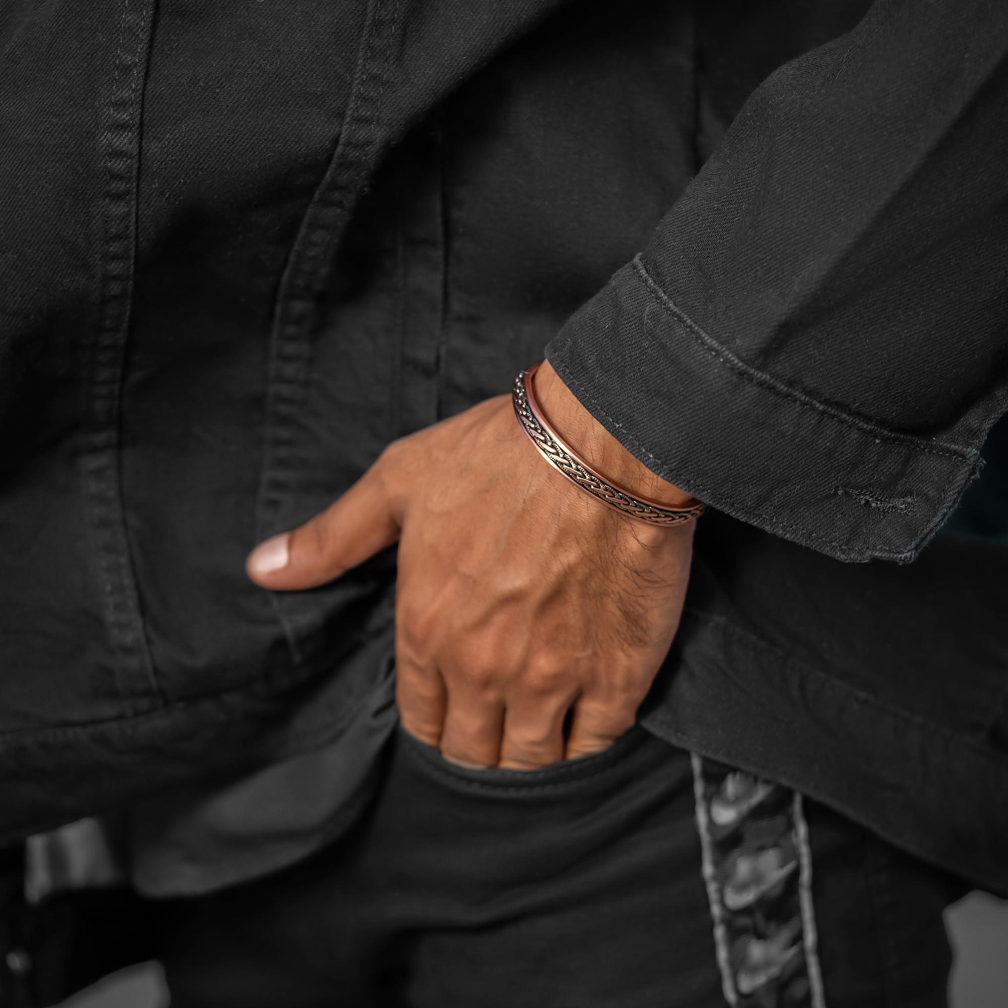 MagnetRX MagnetRX Copper Magnetic Bracelets Effective Pure Copper Bracelet for Men and Women Copper Cuff Adjustable Magnetic Bracelet Bangles (Woven Inlay)