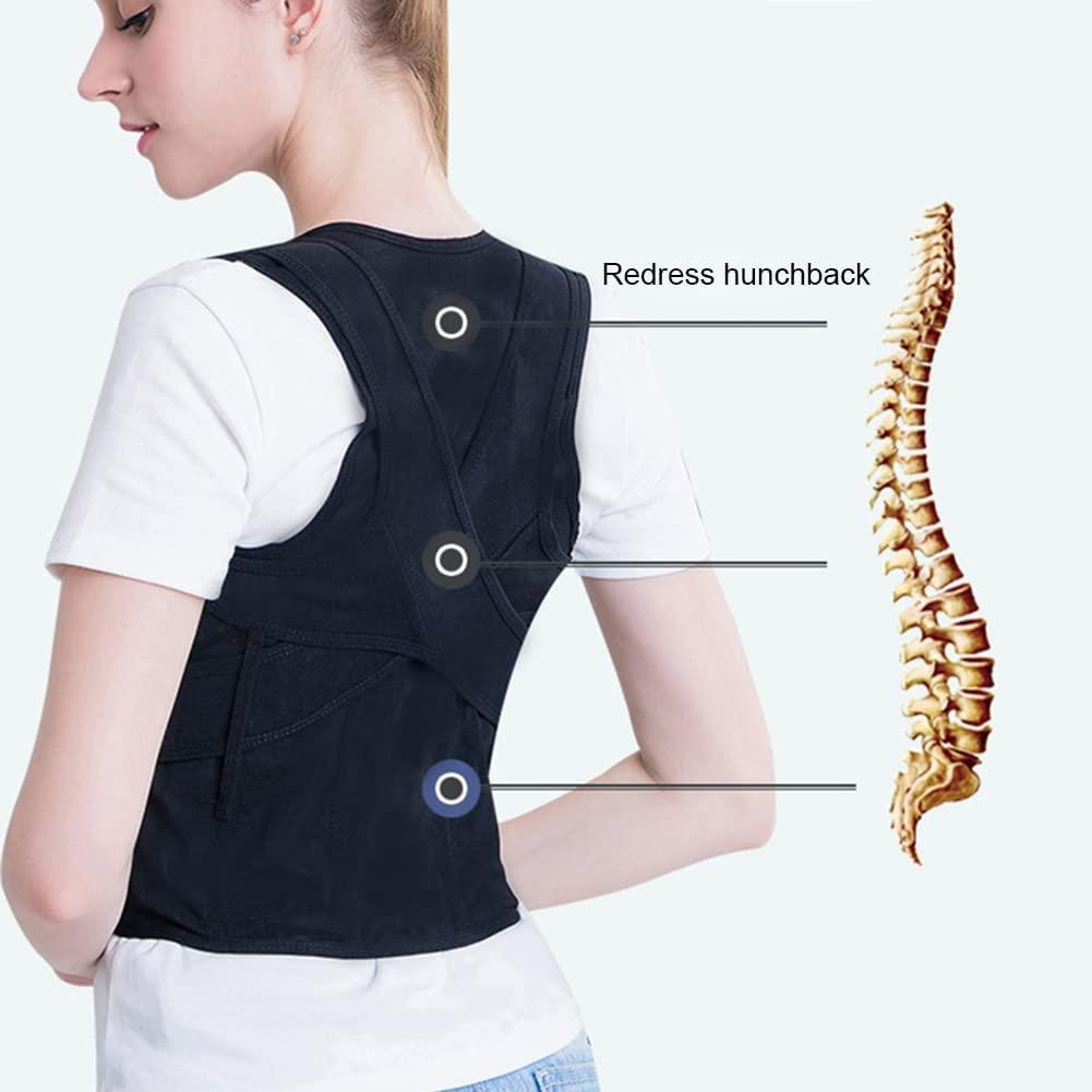 SJHY Posture Corrector Adjustable Upper Back Brace Breathable Support Straightener Providing Relief from Lumbar Neck Shoulder Clavicle Back Women Men Back Posture (Color : Black, Size : XXX-Large)