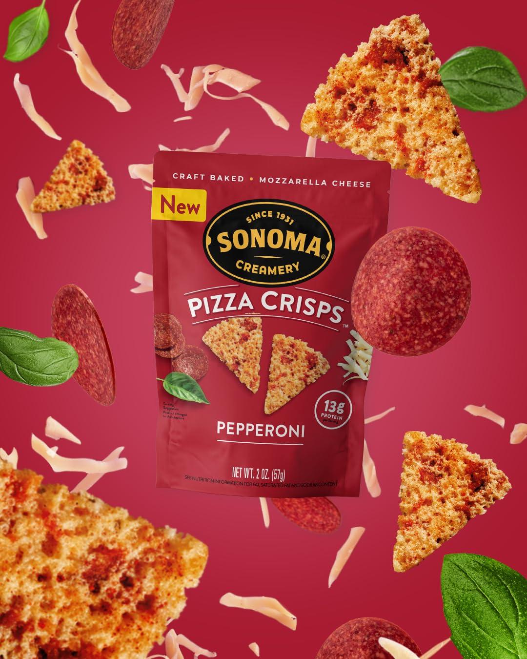 Sonoma Creamery Sonoma Creamery - Pizza Crisps, Pepperoni, 2 Oz (12 Count) | Savory Snack Cracker | High Protein | Low Carb | Gluten Free | Wheat Free |Keto Friendly