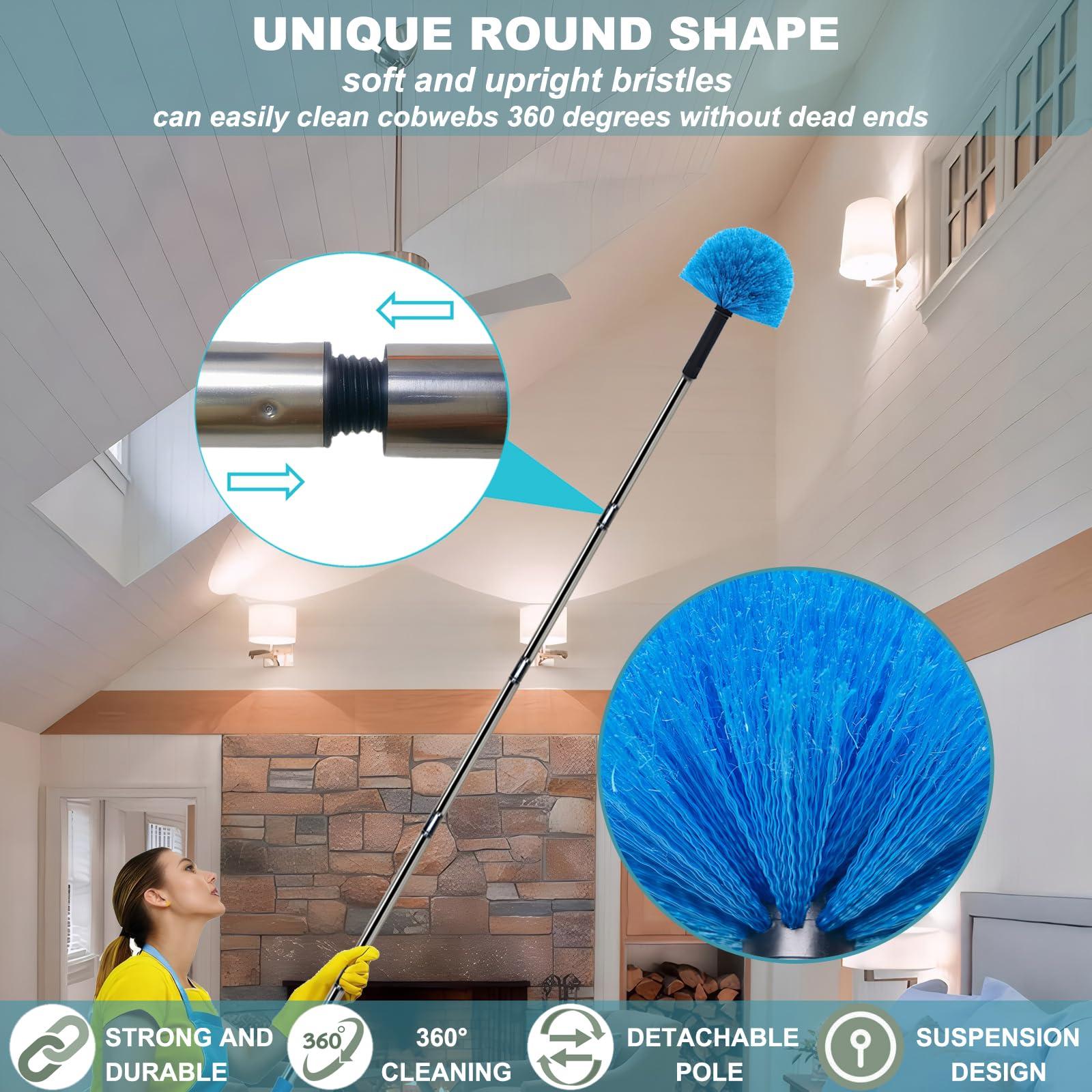 Tonmp Tonmp 3-to-6 Foot Cobweb Duster with 3-6 ft Extension Pole // Spider Web Cleaner Cobweb Brush for Outdoor & Indoor//Splice Stainless Steel Pole //Medium-Stiff Bristles.