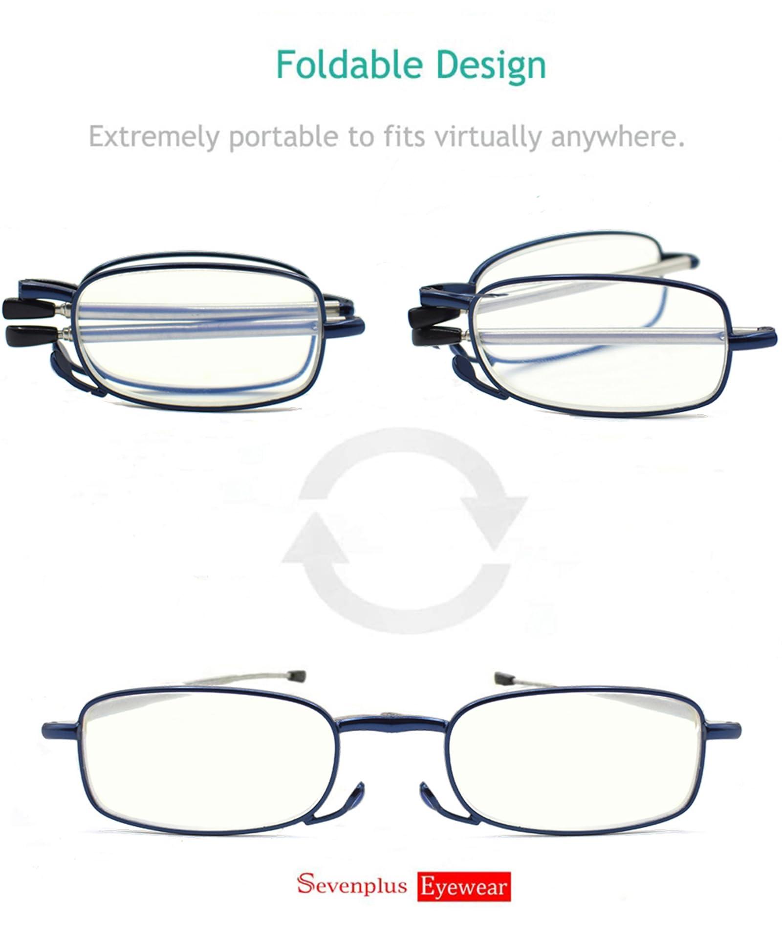 sevenplus sevenplus 3 Pack Reading Glasses Blue Light Blocking, Anti UV Glare, Foldable Computer Spring Hinge Readers for Women Man 1.75X