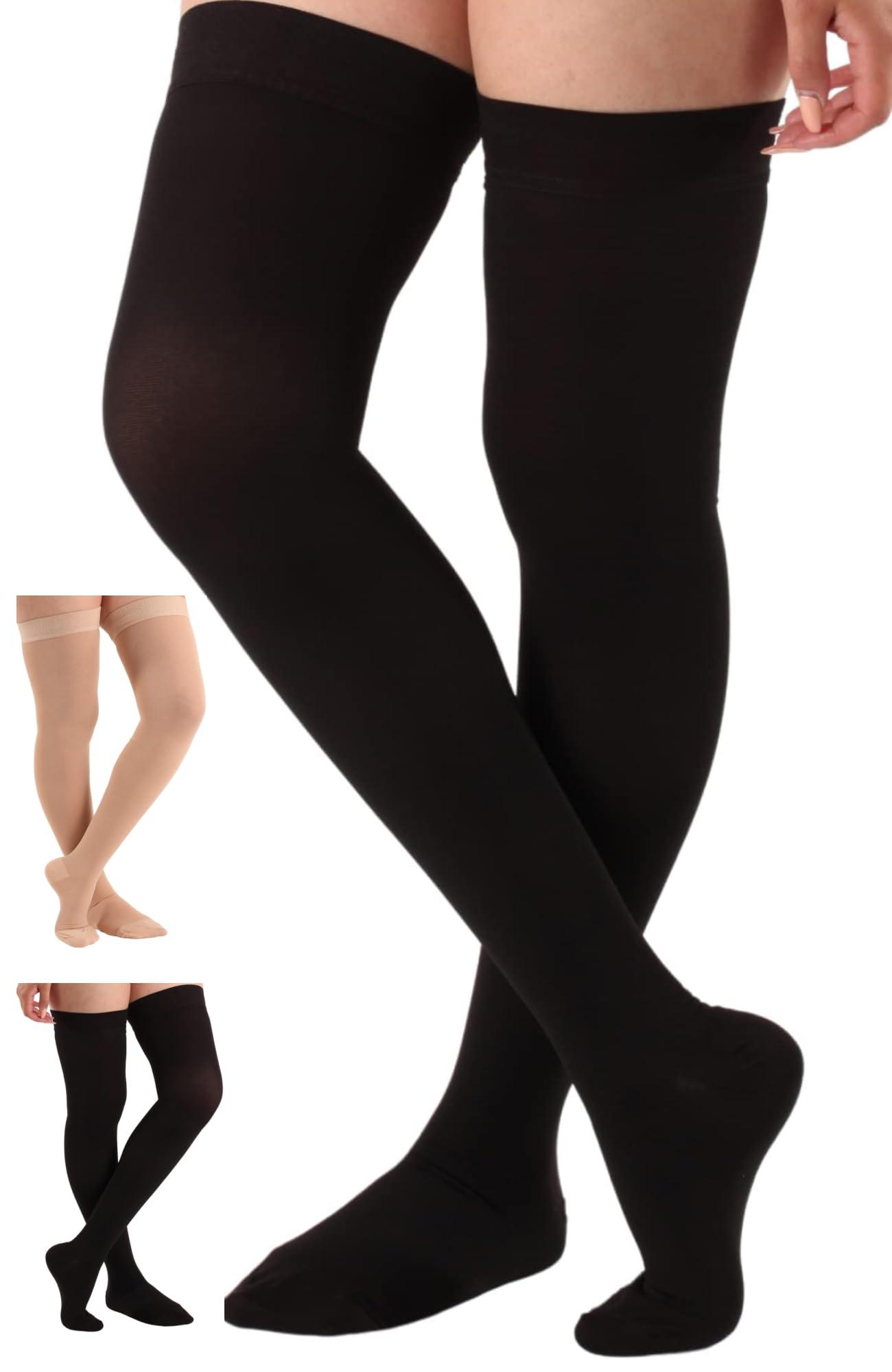 ABSOLUTE SUPPORT Plus Size Compression Stockings 20-30 mmHg for Women and Men with Closed Toe - Extra Large Over the Knee Compression Hose for Varicose Veins Circulation, Lymphedema - Black, 2X-Large