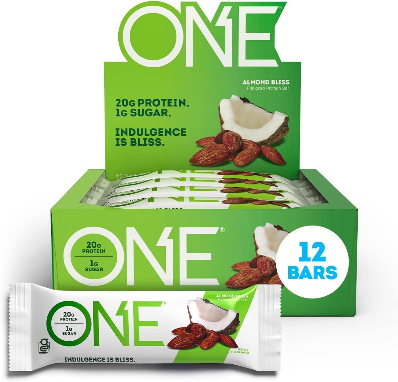 ONE ONE Protein Bars, Almond Bliss & Caramel Macchiato, Gluten Free with 20g Protein, 12 Count