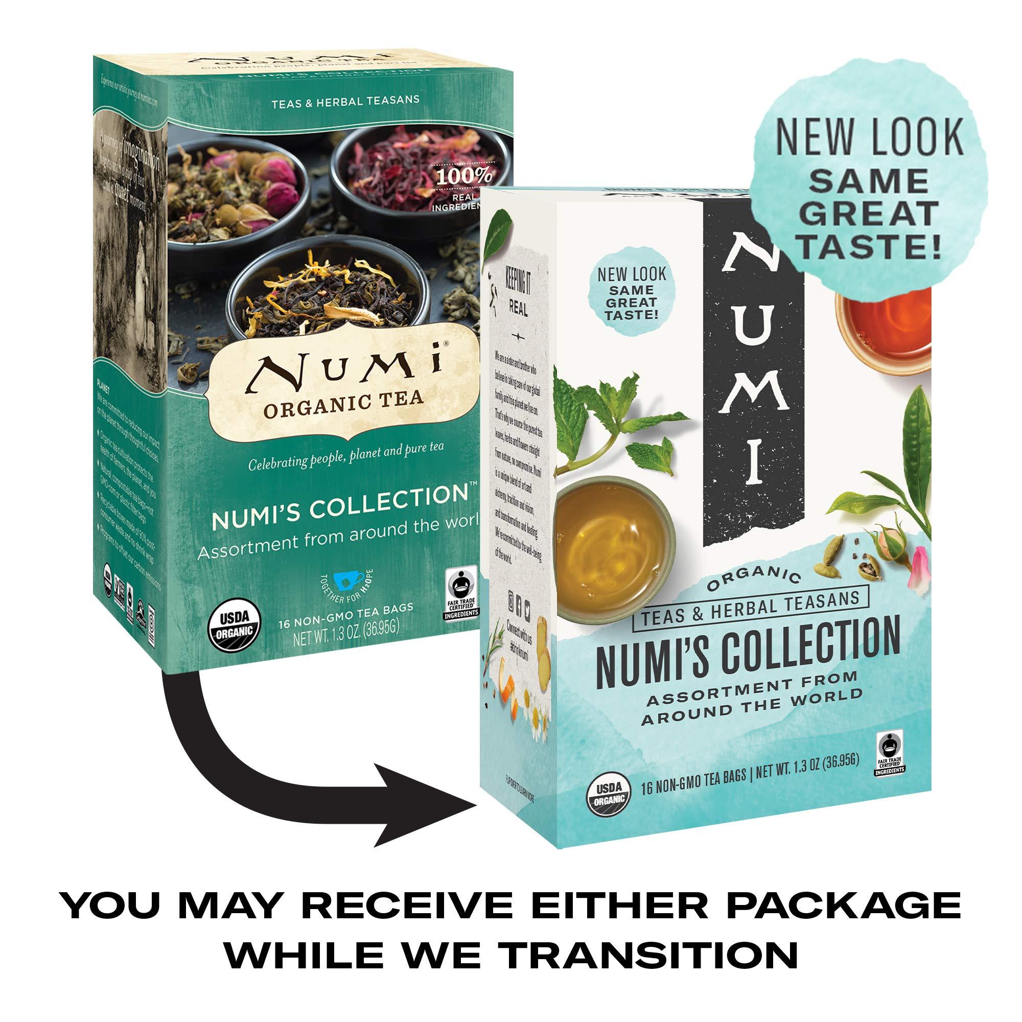 Numi Numi Organic Tea Numi\'s Collection Variety Pack, 16 Tea Bags, Black, Green, White, Pu-erh, Mat, & Herbal, Packaging May Vary