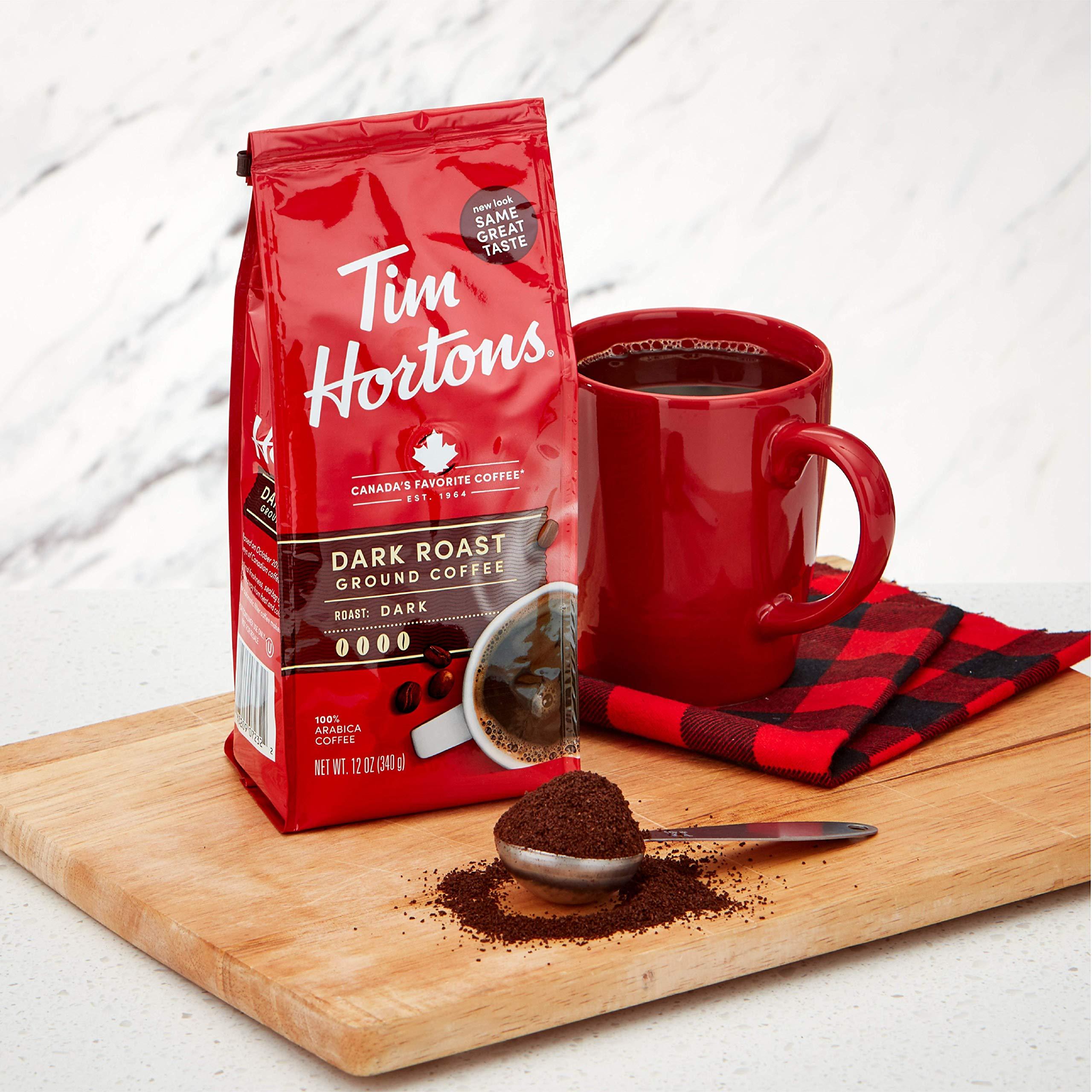 Tim Hortons Tim Hortons Dark Roast, Rich Ground Coffee, Perfectly Balanced, Always Smooth, Made with 100% Arabica Beans, 72 Ounce, 12 Oz (Pack of 6), Red