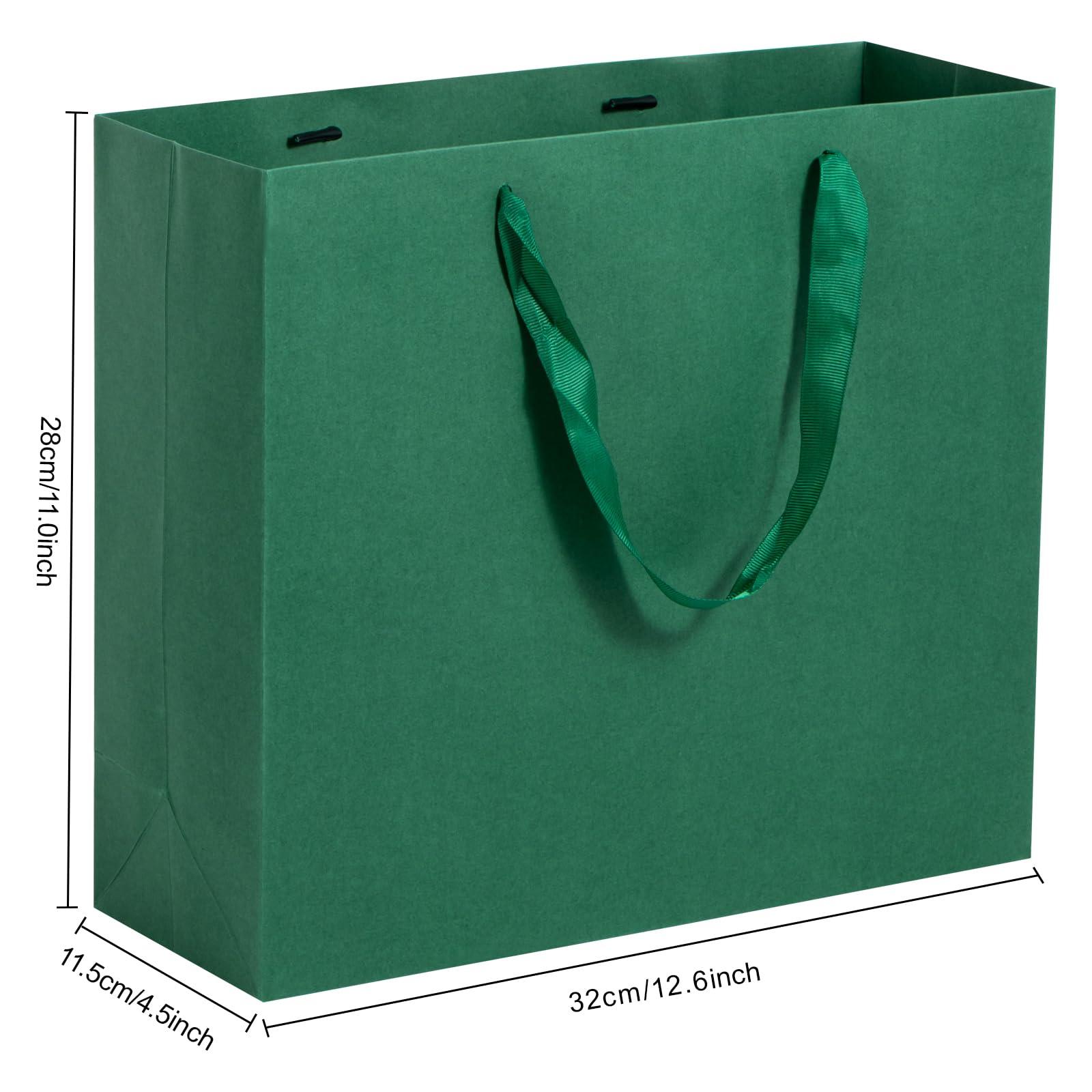 Dasofine Dasofine 20pcs Green Dark Gift Bags, Large Gift Bags 12.5\" x 4.5\" x 11\", Thick Kraft Paper Favor Bags, Gift Bags with Handles for Party, Wedding, Baby Shower