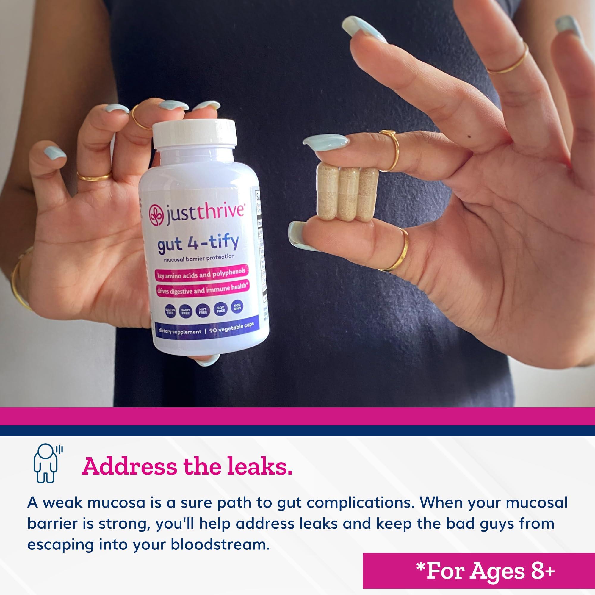 Just Thrive Just Thrive Gut 4-tify - Gut Health Supplements for Women and Men - Anti Bloat, 90 Vegetable Capsules