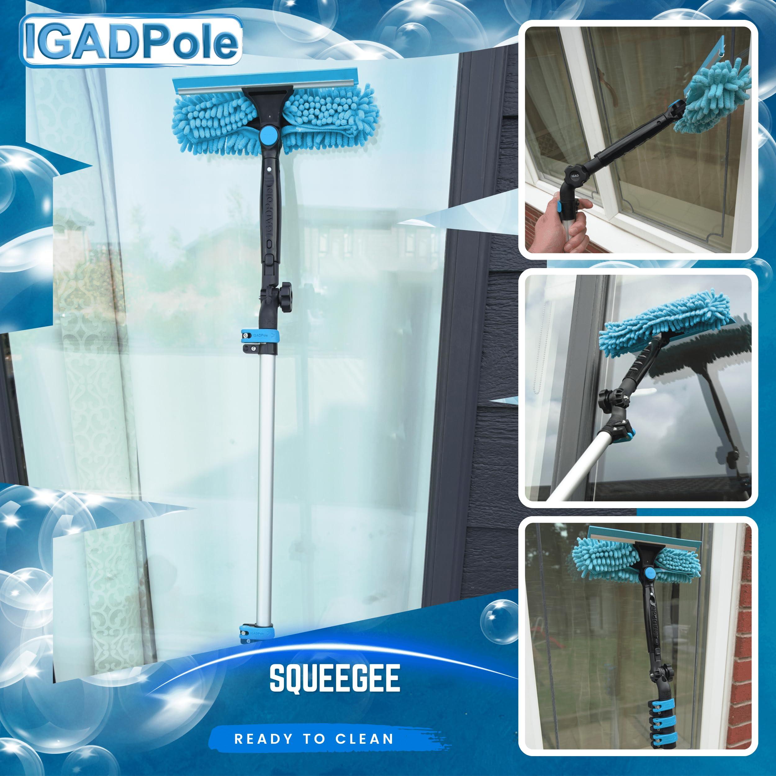 IGAD 18 ft IGADPole Washing Kit: Water-fed Brush, Cobweb Duster and 10(25cm) Squeegee and Soap Dispenser, with 3-Stage Telescoping Pole 5-12 Ft Pole
