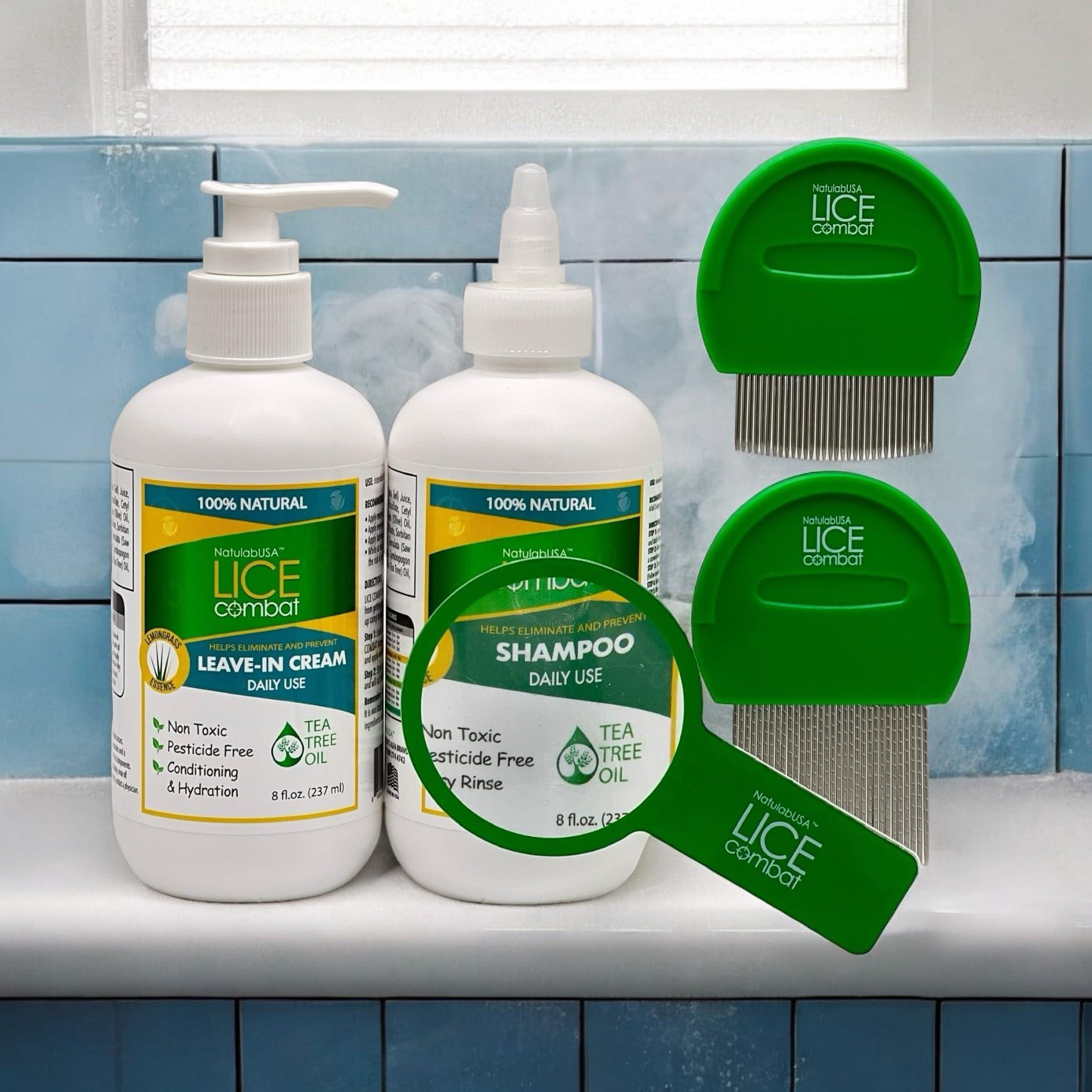 NatulabUSA NatulabUSA Lice Combat Treatment Kit | Shampoo, Leave-in Cream, Two Combs and Magnifying Glass | Manages Lice, Super Lice & Nits | Repels & Prevents | Pesticide Free | 100% Natural Essential Oils