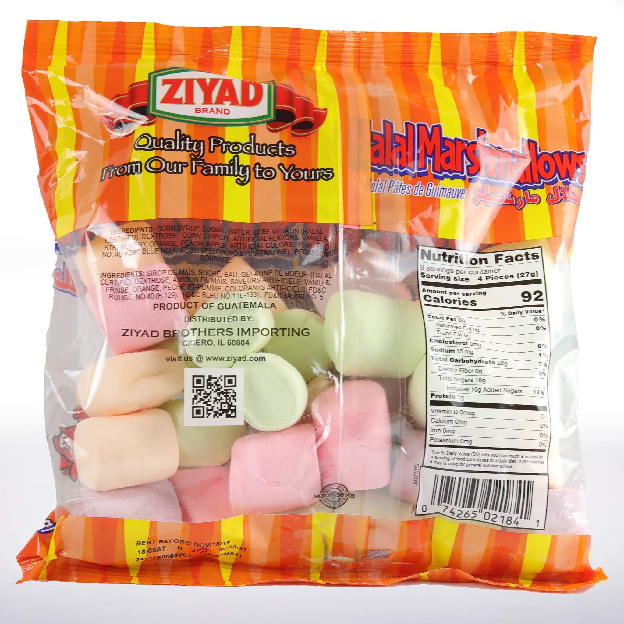 Ziyad Ziyad Gourmet Halal, Multi-colored Large Marshmallows, Fruity, Pork-Free, Egg-Free, Dairy-Free, Gluten-Free, Perfect for Holidays and Smores, 8.80oz