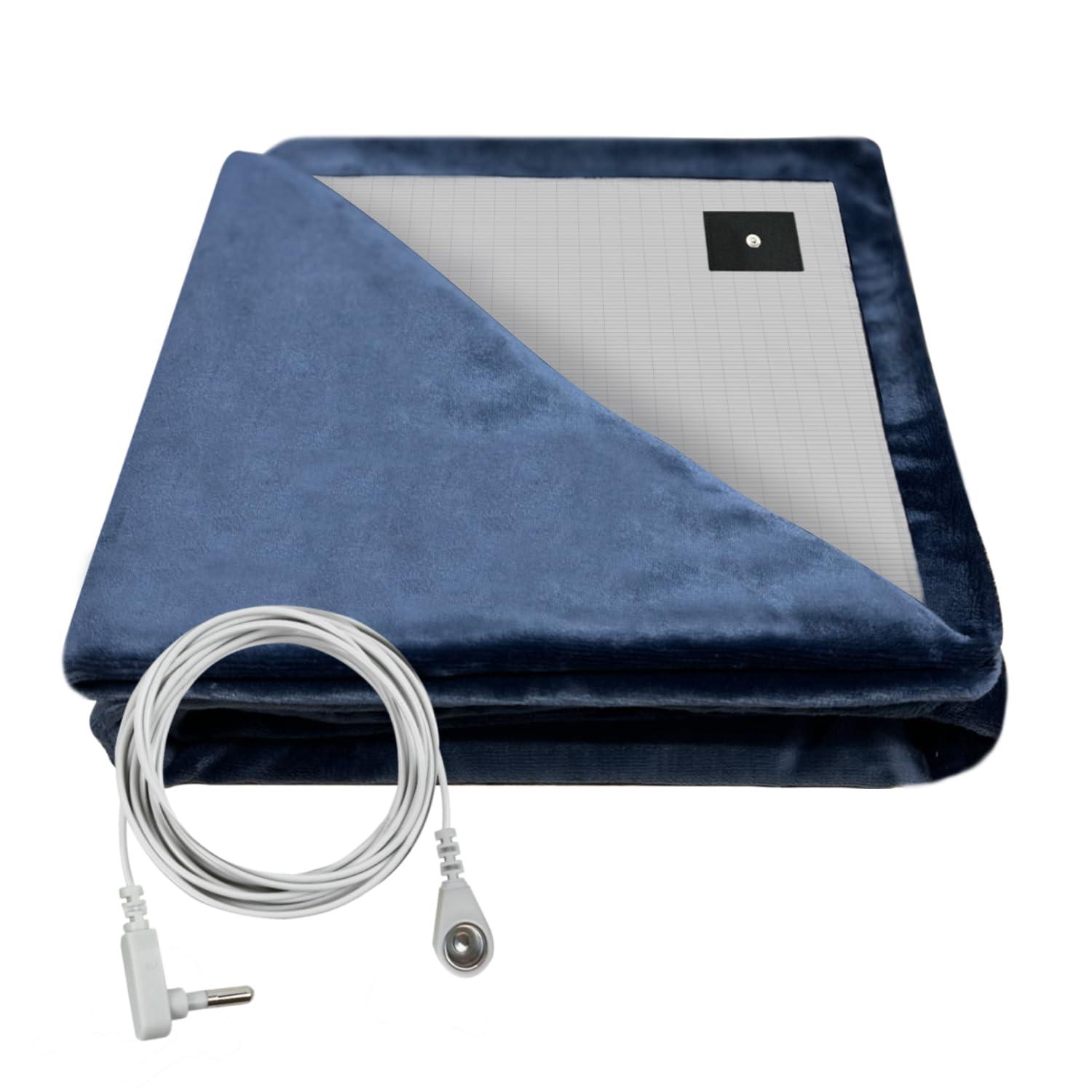 ibowee Grounding Blanket/Bed Sheet for Better Slepping, 55 * 80 inch, Grounded Throw Kit with Silver Fiber, Grounding Bed Sheet in 2 Usage Ways (Dark Blue)