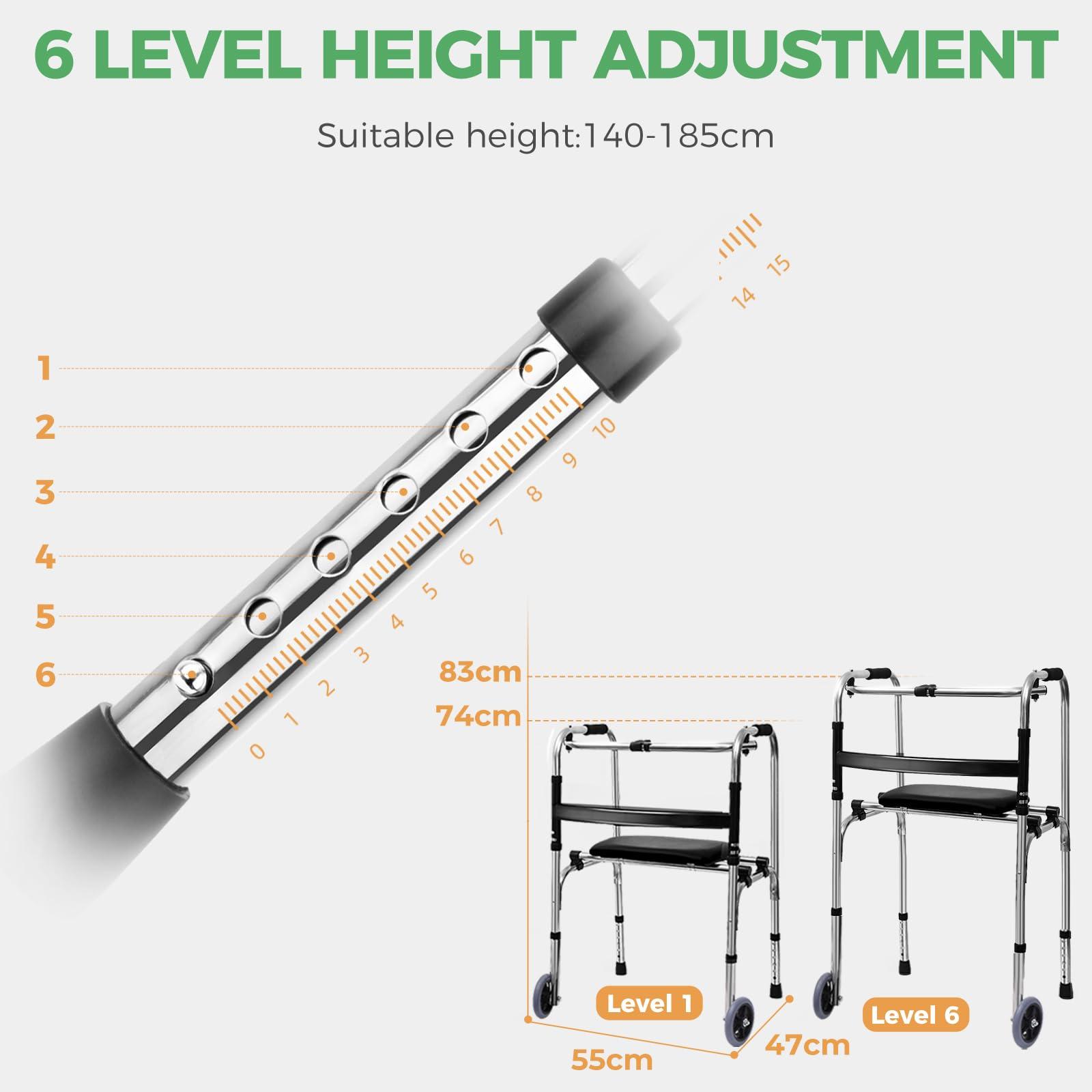 GRLEAYIE GRLEAYIE Folding Walkers for Seniors,Front Wheel Walker with Seat, Lightweight Walkers for Elderly Adult,Adjustable Height Medical Walker, Portable Compact Bariatric Walker Supports Up to 400 Pounds