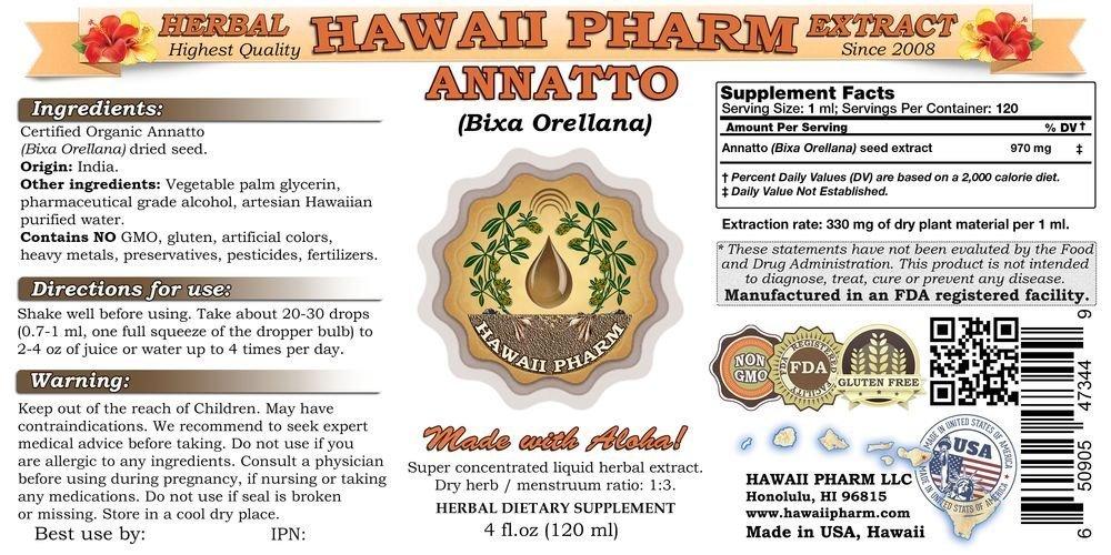 HawaiiPharm Annatto Liquid Extract, Organic Annatto (Bixa Orellana) Dried Seed Powder Tincture Herbal Supplement 2x32 oz Unfiltered
