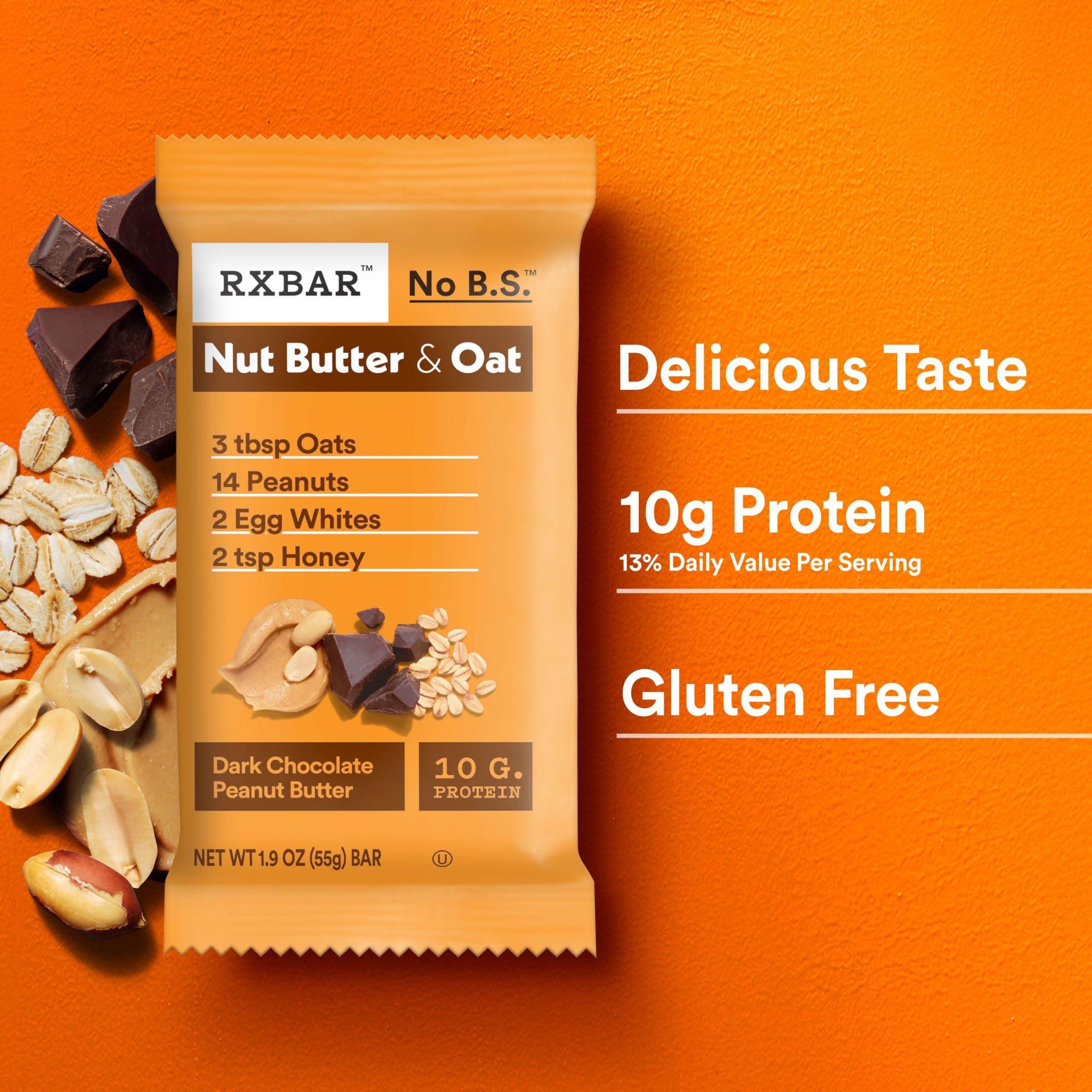 RXBAR RXBAR Nut Butter and Oat Protein Bars, Protein Snacks, Snack Bars, Dark Chocolate Peanut Butter, 9.7oz Box (5 Bars)