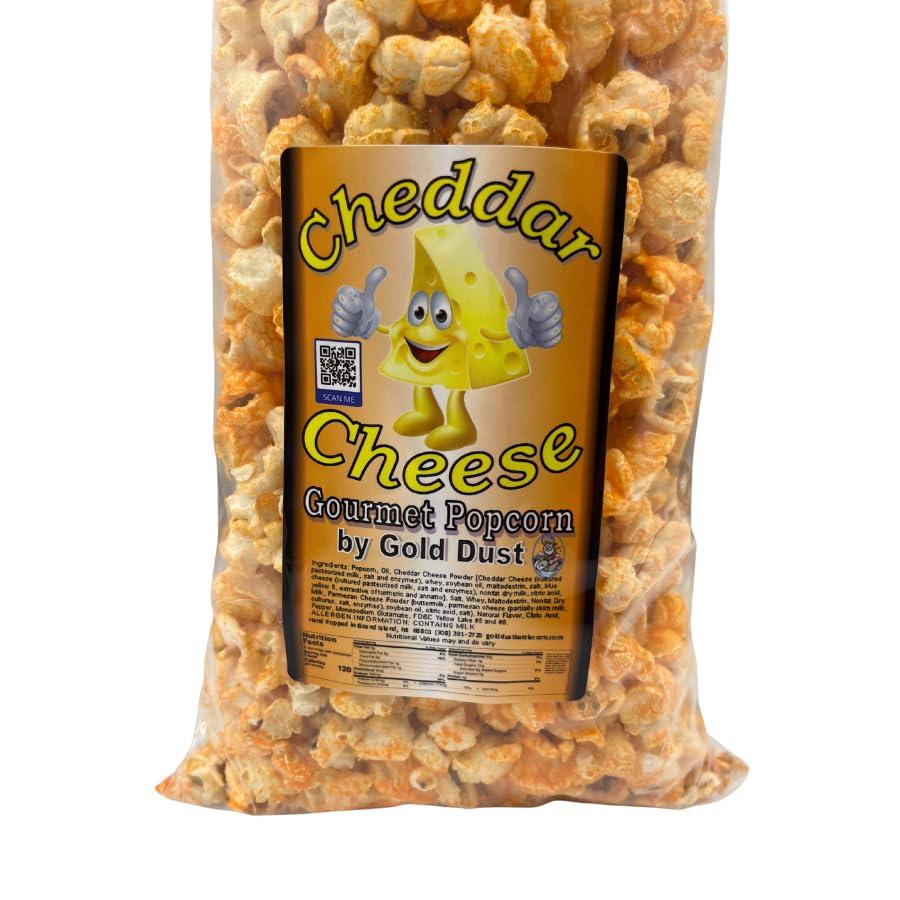 Gold Dust Kettle Corn Gold Dust Kettle Corn | Cheddar Cheese | Gourmet Popped Popcorn Snack Bag | Non-GMO | Made with Corn Oil | Light and Fluffy | Flavorful Pre Popped Popcorn | Made in Nebraska | 7 oz Bag | 2 Pack