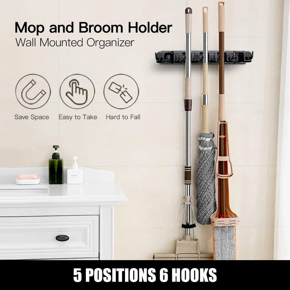 IMILLET IMILLET 2 Pack Plastic Pack Broom Holder & 1 Pack Wood Broom Holder