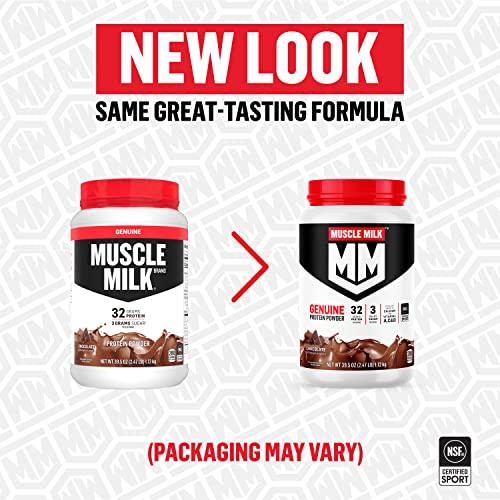 Muscle Milk Muscle Milk Genuine Protein Powder, Chocolate, 2.47 lb, 16 Servings, 32g Protein, 3g Sugar, Calcium, Vitamins A, C & D, NSF Certified for Sport
