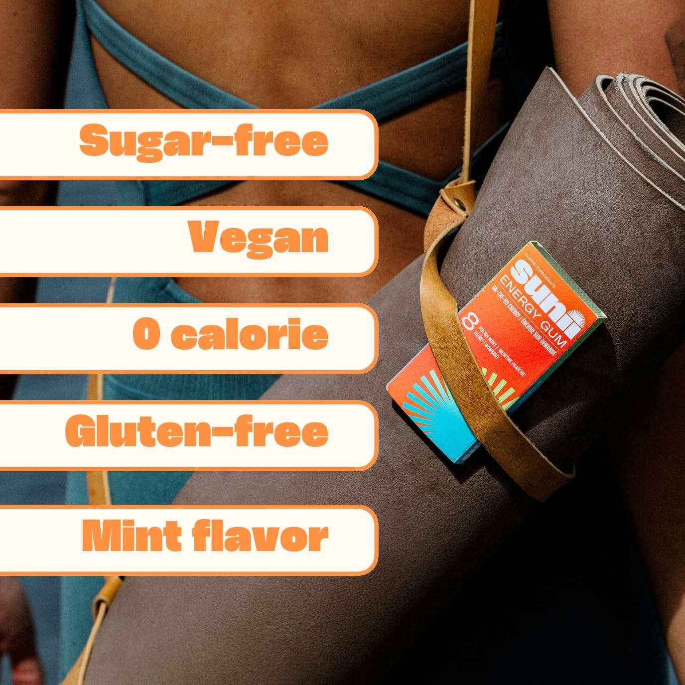 SUNII ENERGY GUM Sunii - Energy Gum - NEW Quick Boost Energy & Focus - 50mg Caffeine Gum -Vitamins B6 & B12, Taurine, Vegan, No Sugar, Zero Calorie, Fresh Mint Taste - Faster than Chews, Drinks, Gels & Pills (48pcs)