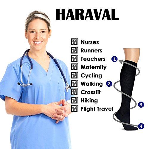 HARAVAL Compression Socks for Women Men 20-30mmHg Graduated Stockings Running Athletic 5Pairs
