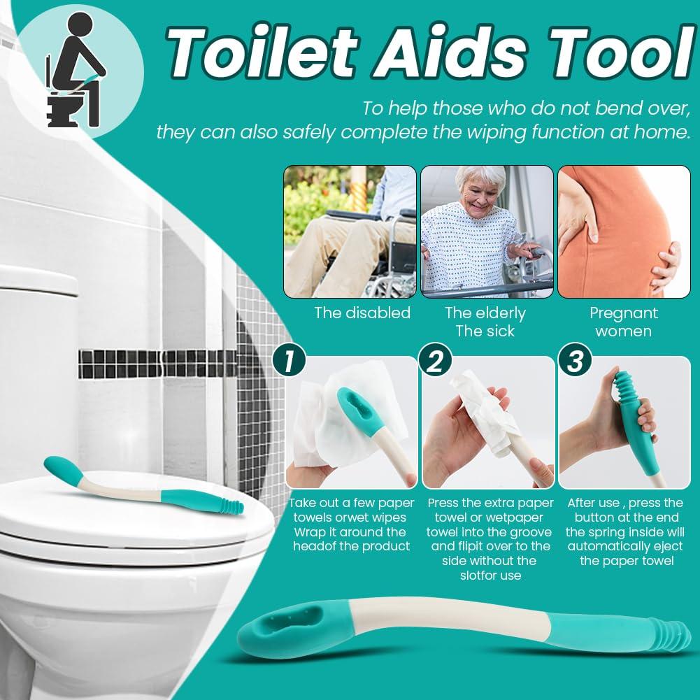 Zenquark Zenquark Toilet Aids Set for Wiping - Long Handle Butt Wiper for Elderly, Bottom Buddy Wiping Aid Bathroom Tools for Pregnant and Physically Challenged (4PCS Personal Hygiene Kit)(Blue)