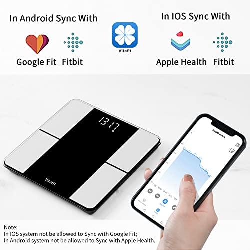 Vitafit Vitafit Smart Body Fat Weight Scale for Body Composition Monitors, Weighing Professional Since 2001,Digital Wireless Bathroom Scale for BMI Fat Water Muscle Sync App, 400lb, Black