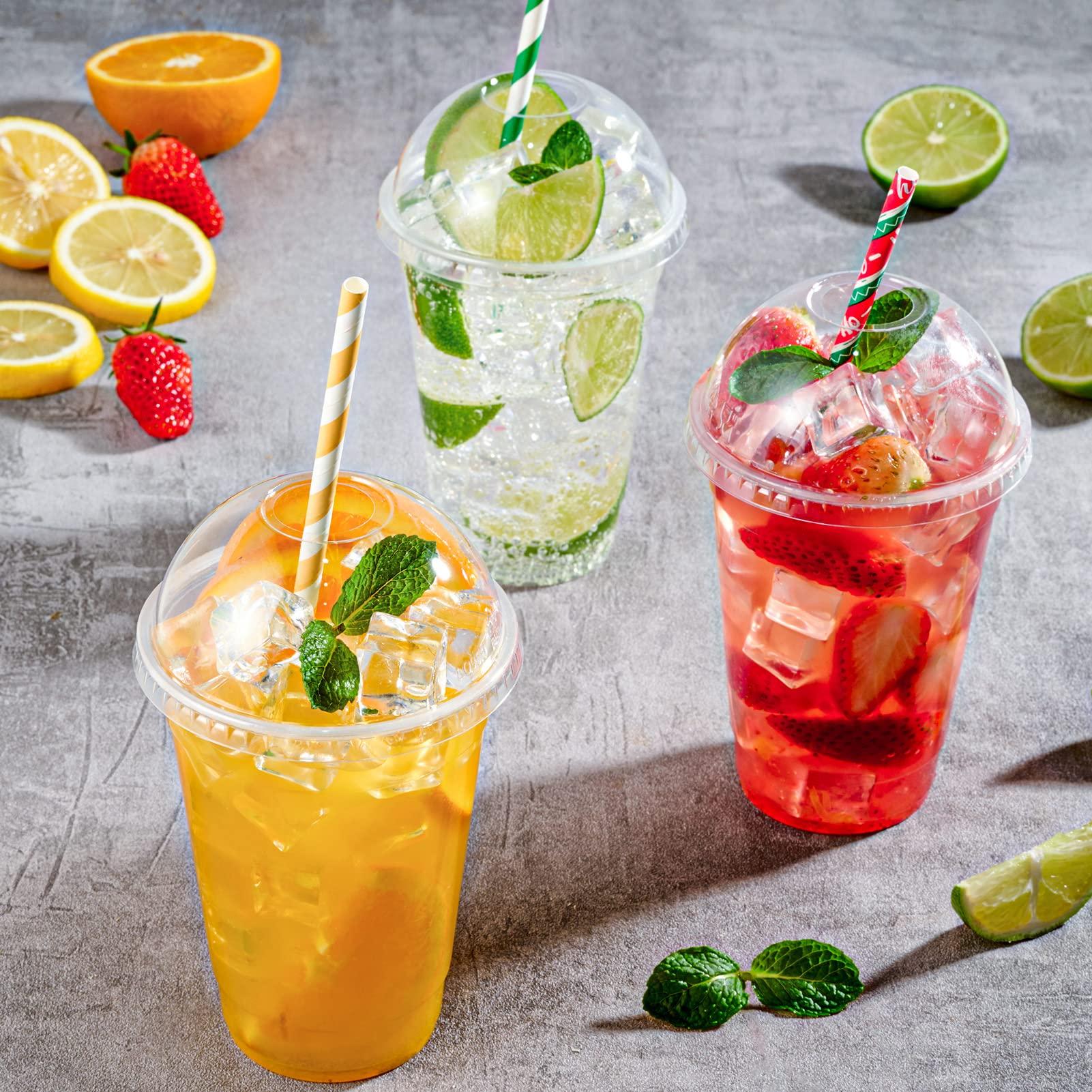 FOCUSLINE FOCUSLINE 200 PACK 16oz Clear Plastic Cups with Lids, Disposable Cold Drinking Cups, 16 Ounce Large Clear Cups with Dome Lids with Holes for Smoothie, Milkshake, Bubble Tea, Parfait