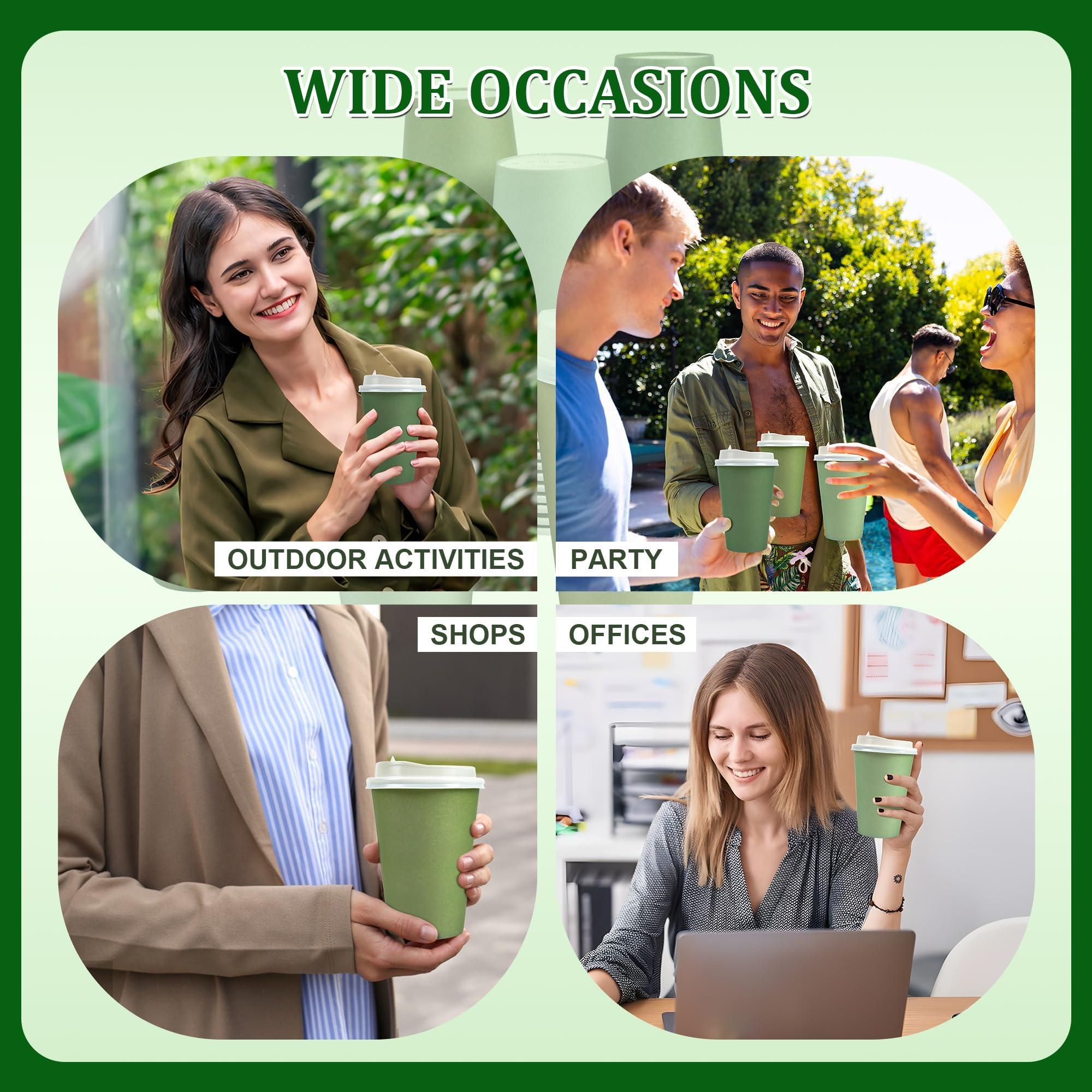 Purhapfre 80 Pcs 12 oz Sage Green Paper Cups Disposable Coffee Cups with Lids Green Gradient Paper Cup Baby Shower Cups Green Solo Cups for Hot and Cold Beverage Water Juice Coffee Tea Party Wedding Supplies