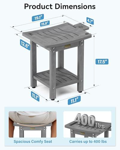 YEFU Elderly Shower Chair for Inside Shower: Shower Stool Waterproof Plastic Grey Small for Shaving Legs Bathtub Small Spaces - Shower Bench Seat for Adults Seniors Disabled