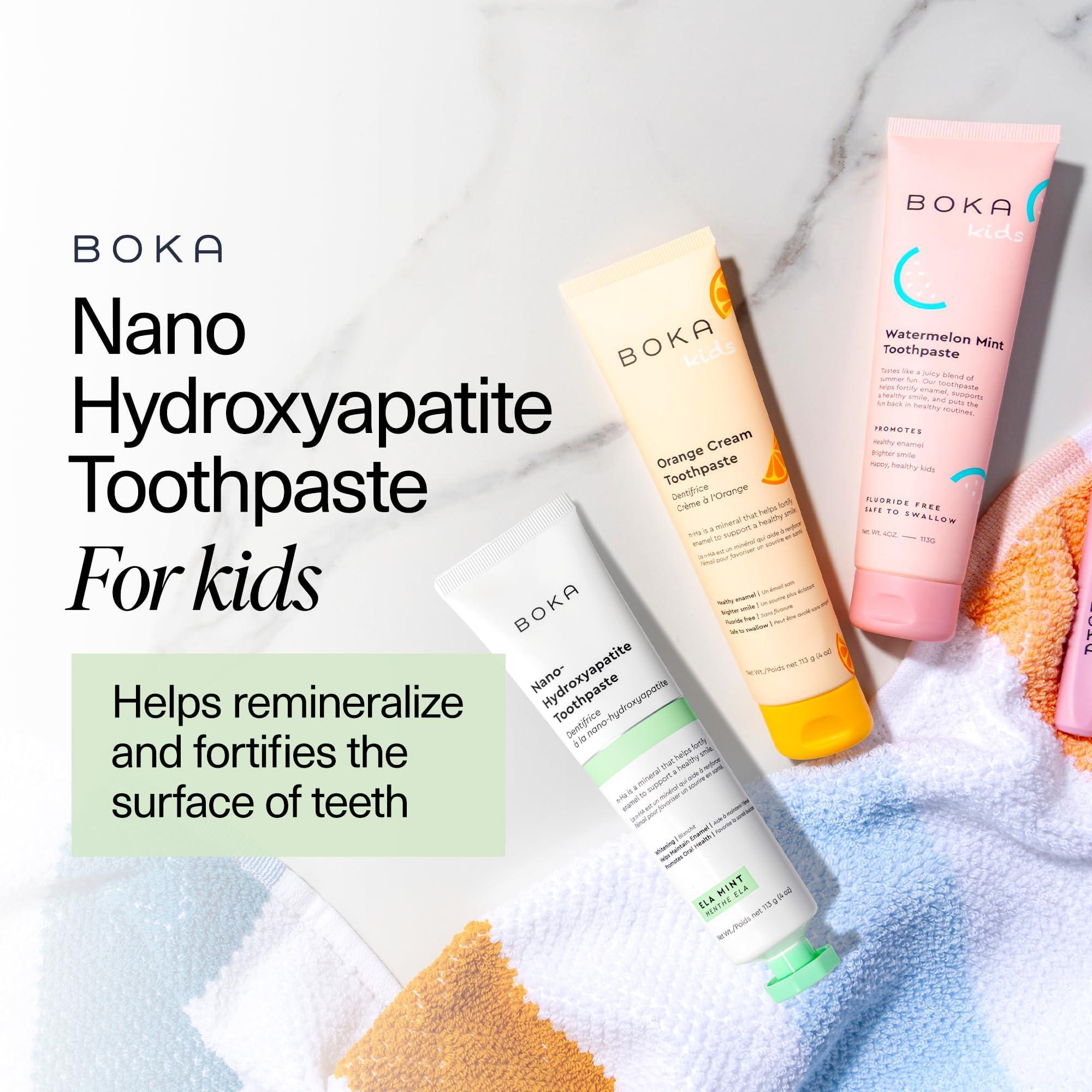 Boka Boka Fluoride Free Toothpaste Nano Hydroxyapatite, Helps Remineralize, Appropriate for Sensitive Teeth, Whitening - for Adult, Kids Oral Care - Ela Mint, Orange Cream, Watermelon Mint Flavor, 3pk