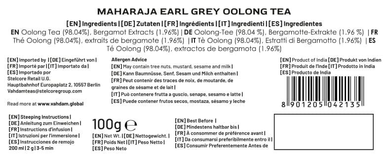 VAHDAM VAHDAM, Maharaja Earl Grey Oolong Tea Loose Leaf (50 Cups/3.53oz) Non GMO, Gluten Free | Oolong Tea Leaves | Loose Leaf Earl Grey Tea With Pure Bergamot Oil | Brew As Hot Or Iced Tea