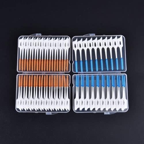ARmoq Dental Floss Stick Oral Dental Hygiene Brush 80pcs/Set Silicone Dental Floss Cleaning Brush Teeth Elastic Massage Bar Adults Mini Teeth Cleaner for Cleaning Gaps Between Teet (Color : Blue, Size : O