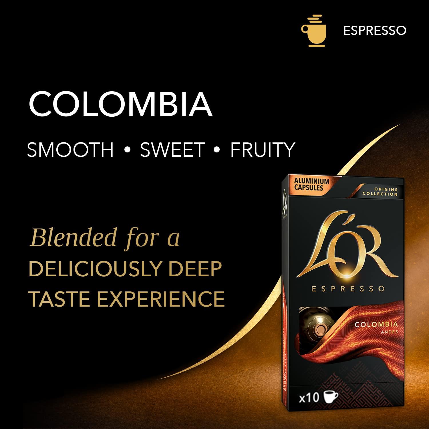 L'OR L'OR Espresso Capsules, 100 Count Colombia, Single-Serve Aluminum Coffee Capsules Compatible with the L'OR BARISTA System & Nespresso Original Machines