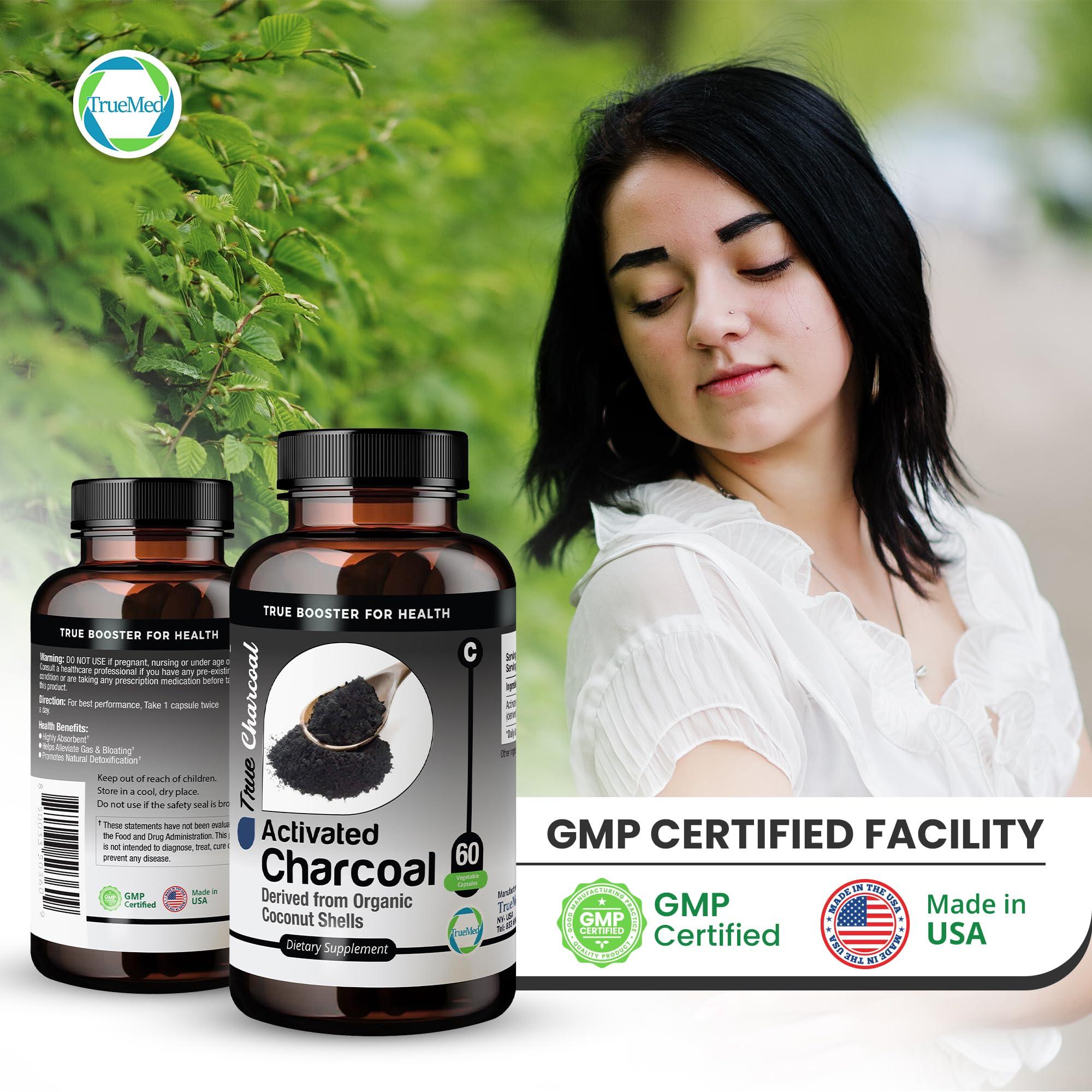 TRUEMED TRUEMED Activated Charcoal Organic Coconut Shell Derived Charcoal Capsule,1200mg, 60 Capsules, Support Detox & Digestive Health, Activated Charcoal Capsules for Health-Conscious Individuals